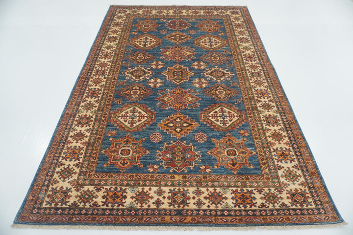 6x9 Blue Kazak Afghan Hand-Knotted Oriental Rug - Yildiz Rugs