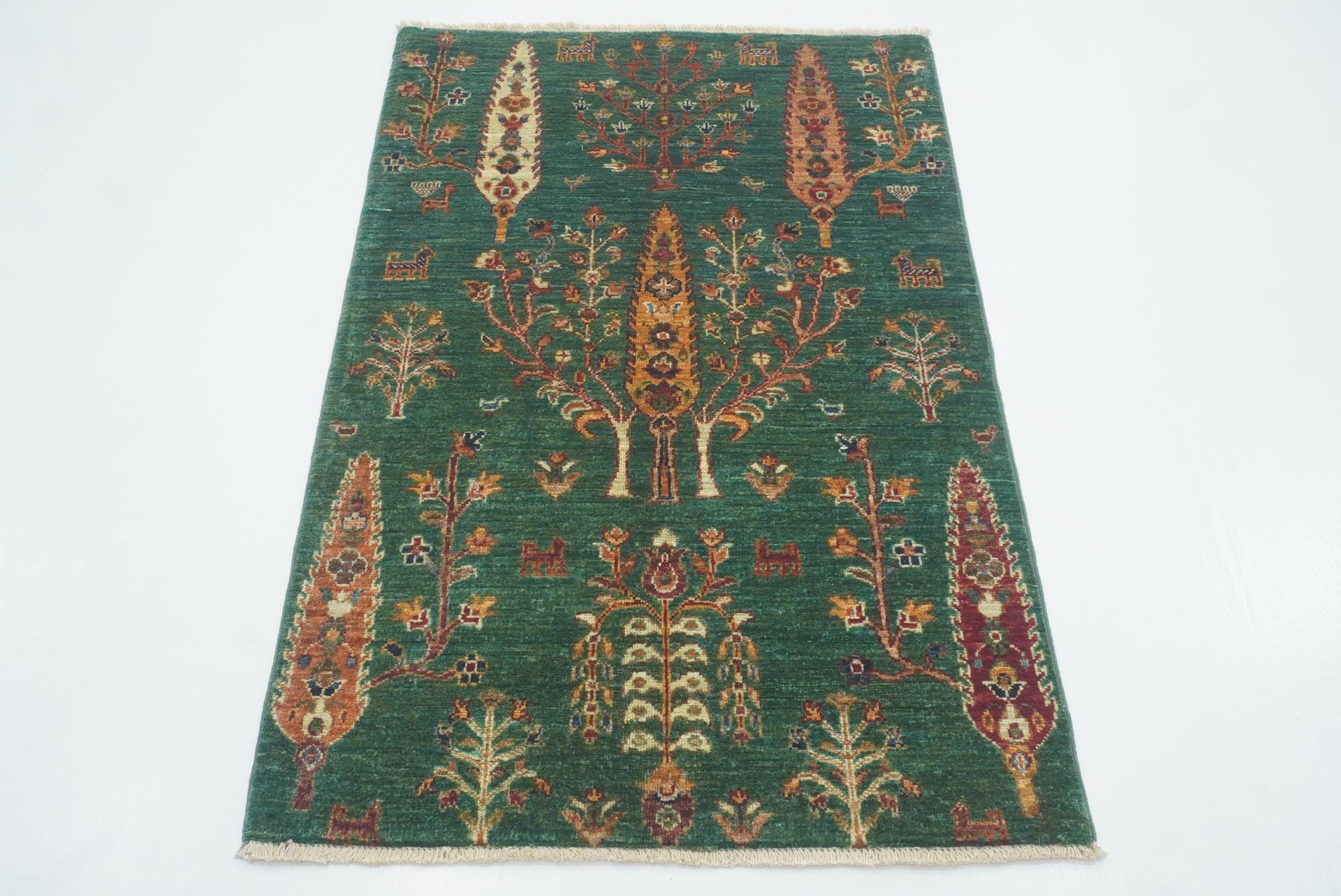 3x4 Green Gabbeh Tree of Life Afghan Hand-Knotted Rug