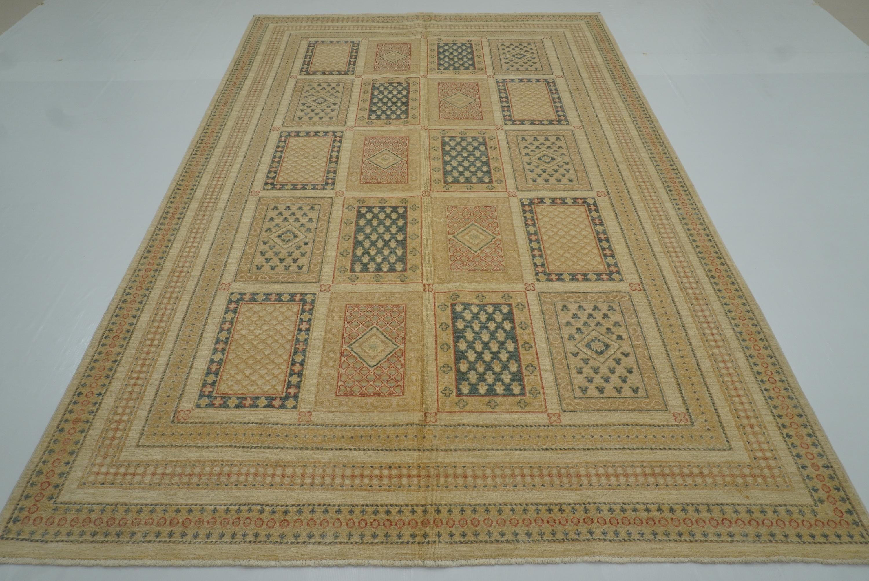 7x10 Bakhtiari Ivory Beige Afghan Hand Knotted Rug - Yildiz Rugs