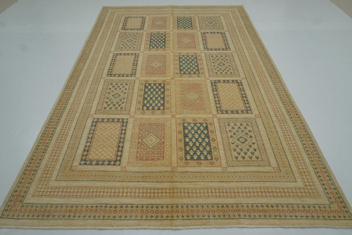 7x10 Bakhtiari Ivory Beige Afghan Hand Knotted Rug - Yildiz Rugs