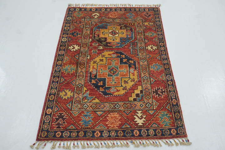 3x4 Red Ersari Hand Knotted Afghan Oriental Rug - Yildiz Rugs