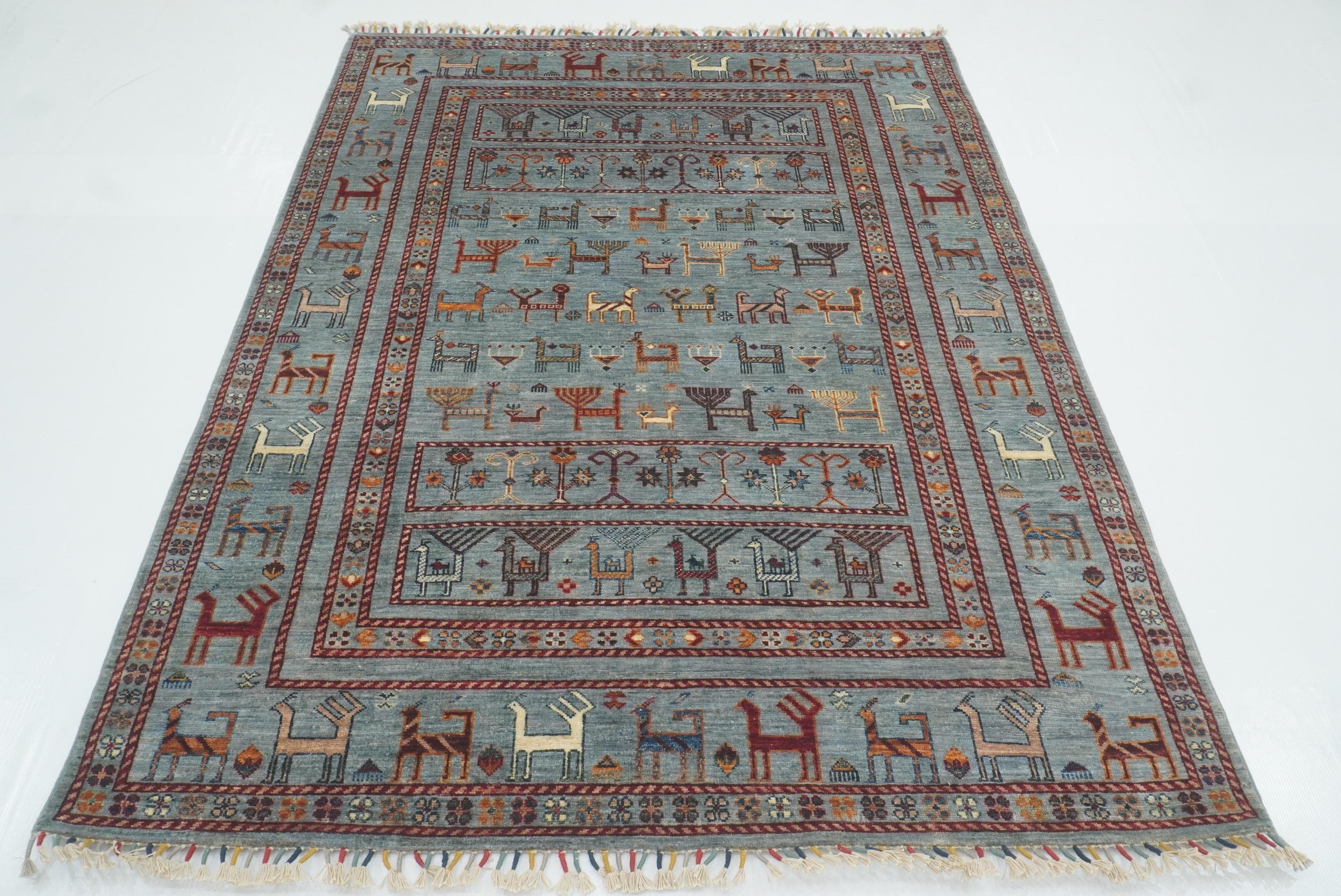 5x7 Animal Gabbeh Light Blue Afghan Hand Knotted Rug - Yildiz Rugs