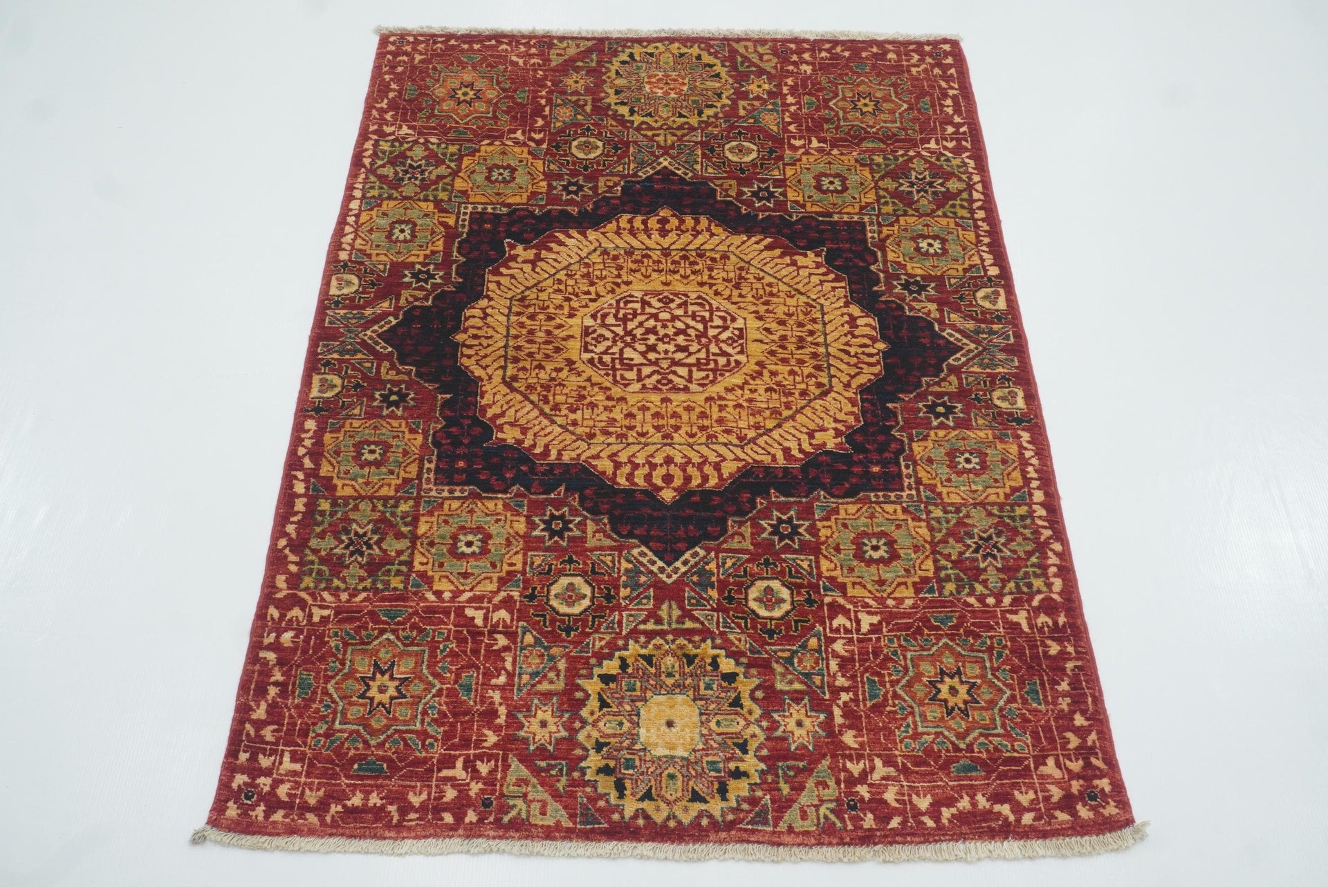3x4 Red Mamluk Hand-Knotted Wool Rug - Yildiz Rugs