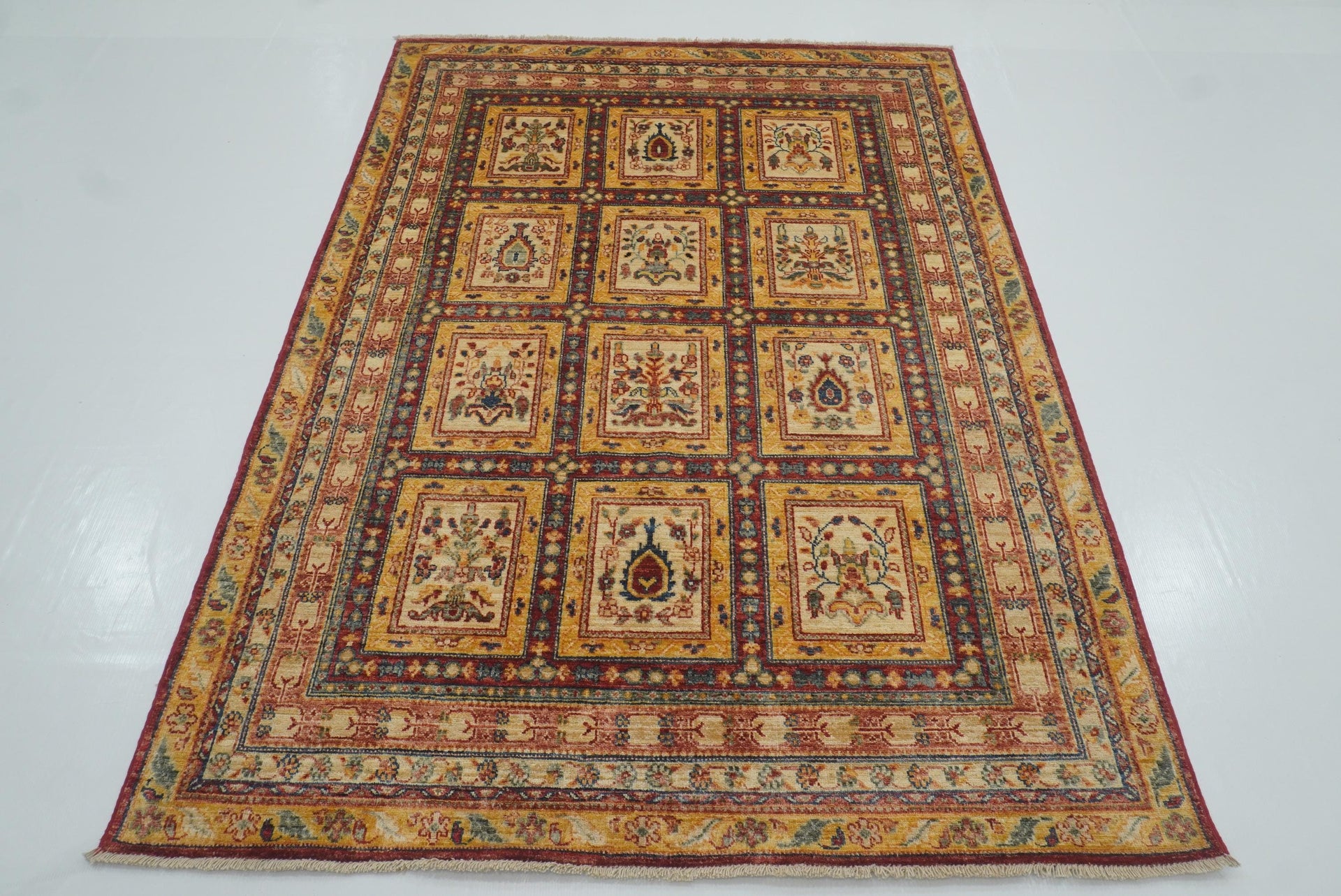 5x7 Beige Bakhtiar Afghan Hand-Knotted Oriental Rug - Yildiz Rugs