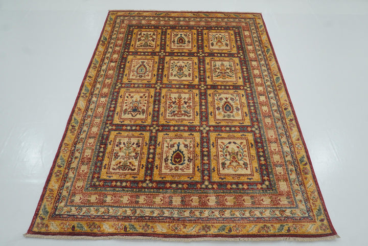 5x7 Beige Bakhtiar Afghan Hand-Knotted Oriental Rug - Yildiz Rugs