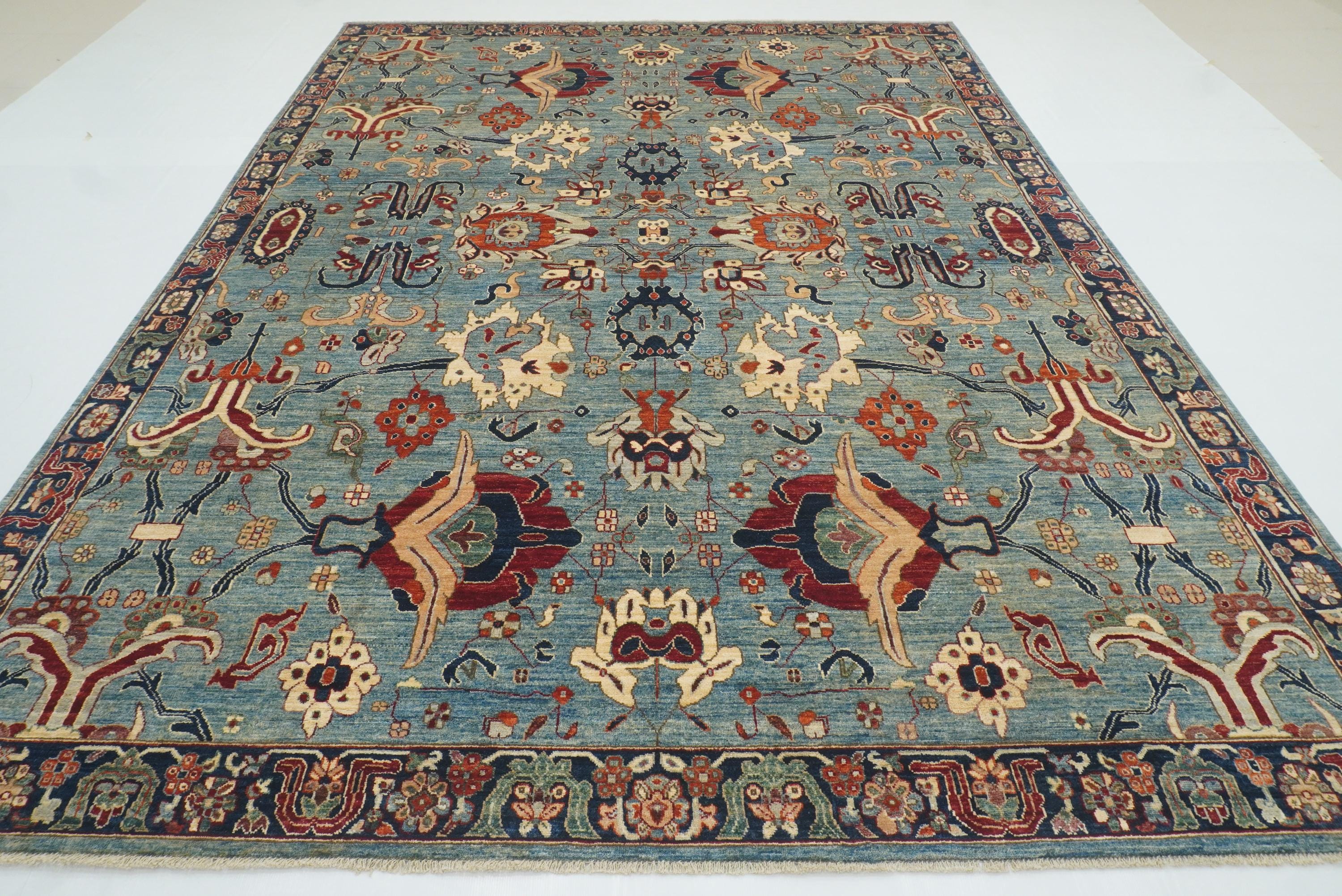 9x12 Blue Heriz Hand Knotted Afghan Wool Oriental Rug - Yildiz Rugs