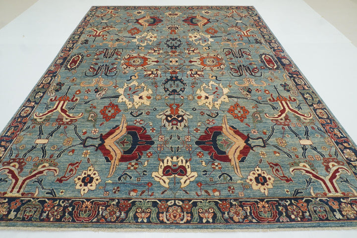9x12 Blue Heriz Hand Knotted Afghan Wool Oriental Rug - Yildiz Rugs