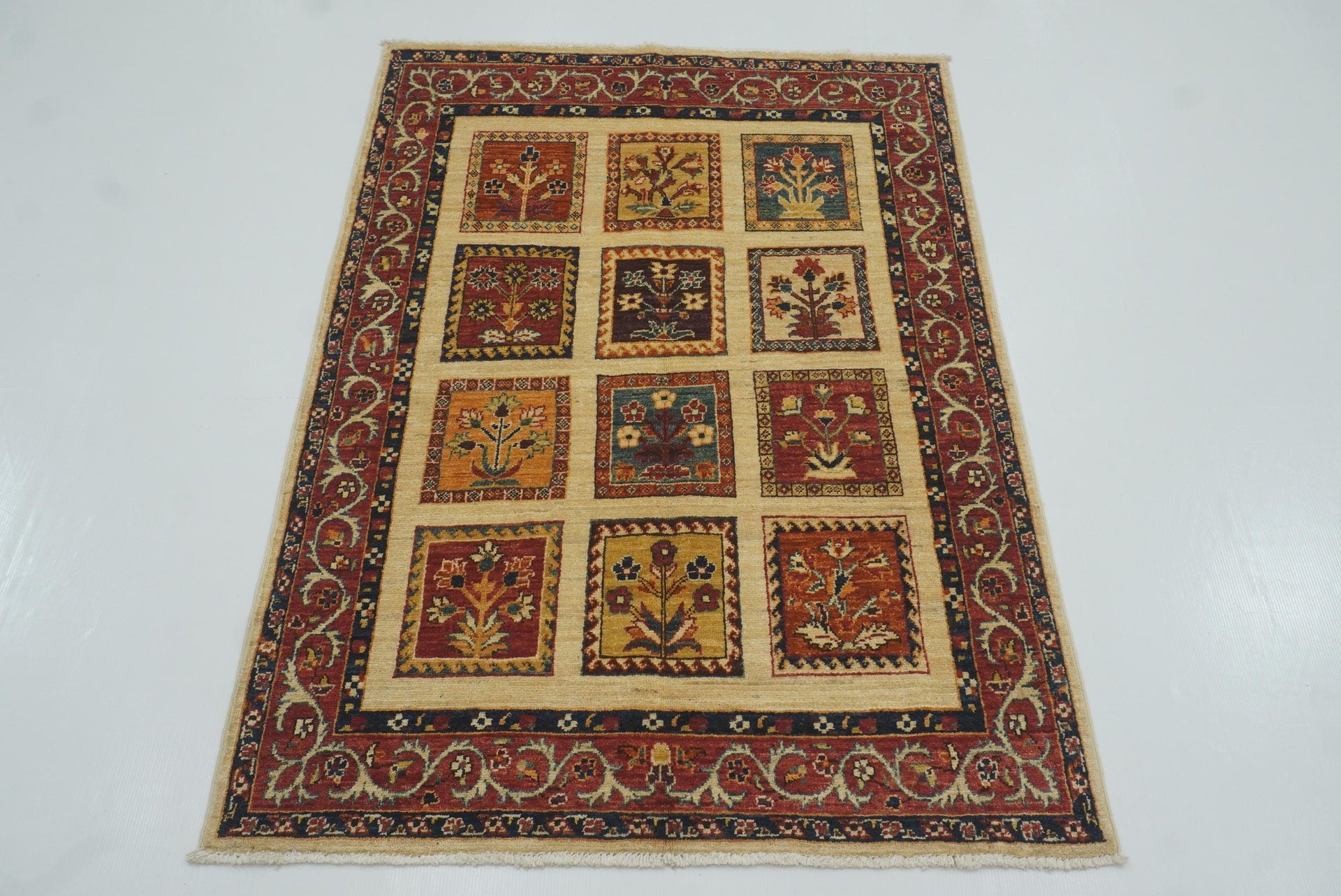 3x5 Beige Bakhtiar Hand Knotted Afghan Wool Oriental Rug - Yildiz Rugs