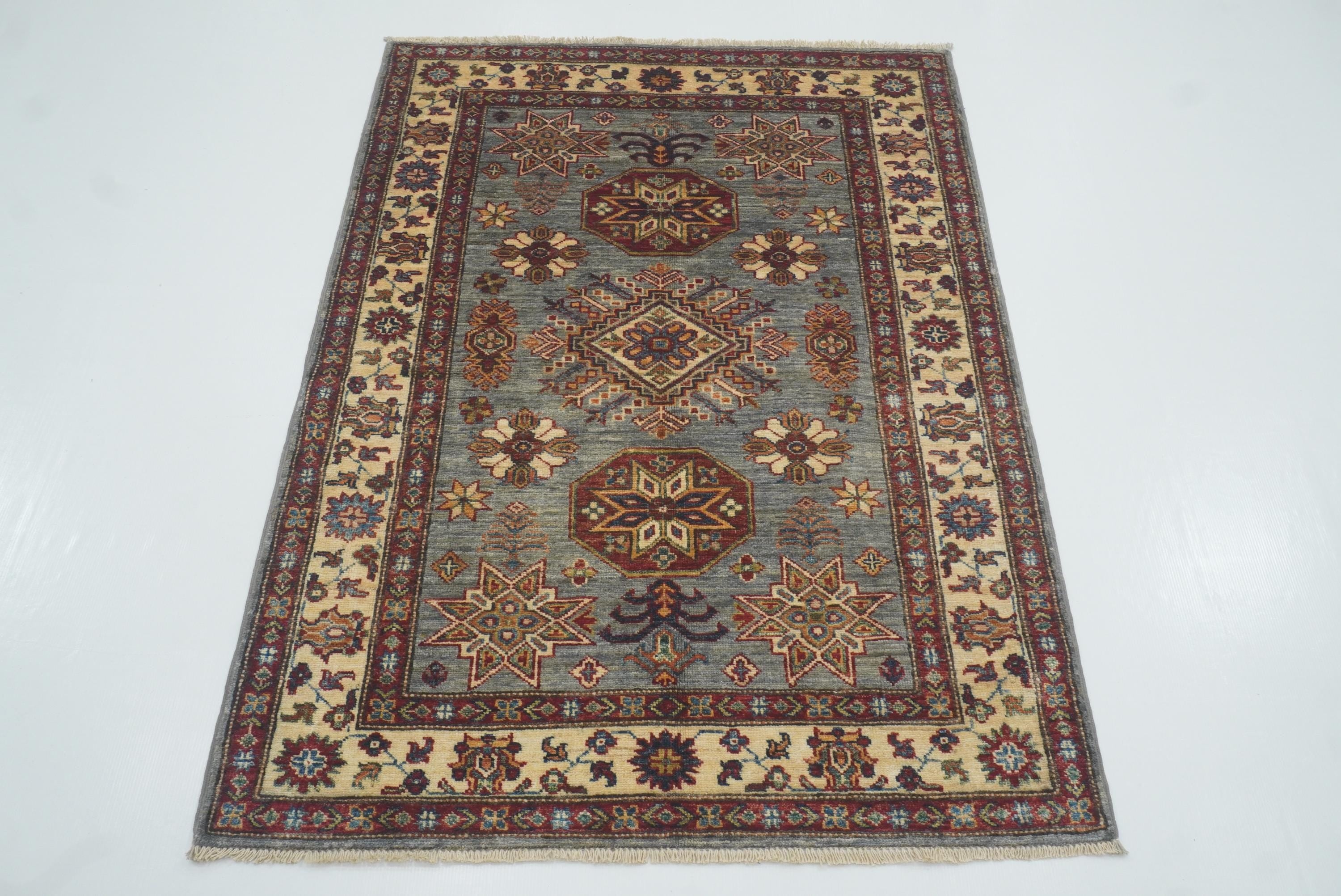 3x5 Gray Kazak Afghan Hand-knotted Rug - Yildiz Rugs