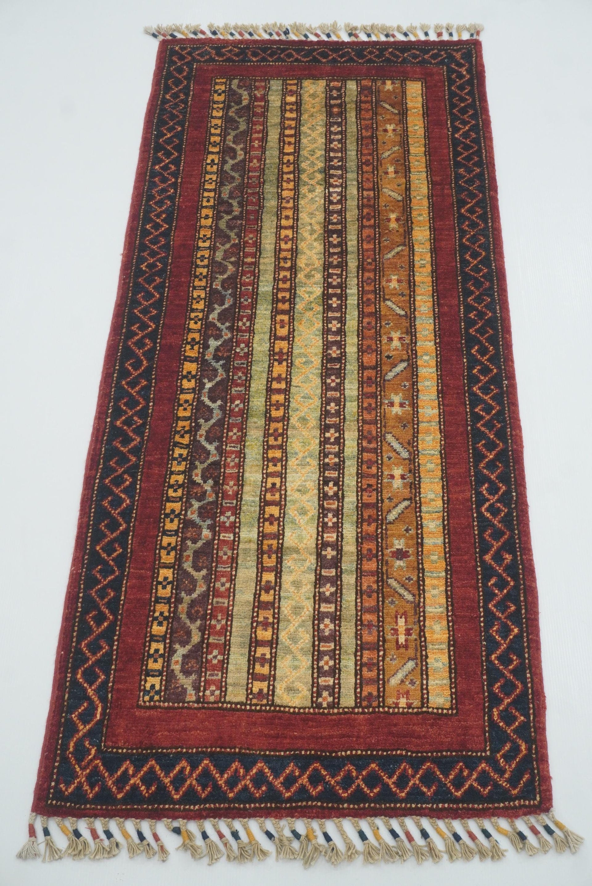 2x5 Red Shaal Turkish Hand knotted Wool Runner Rug - Yildiz Rugs
