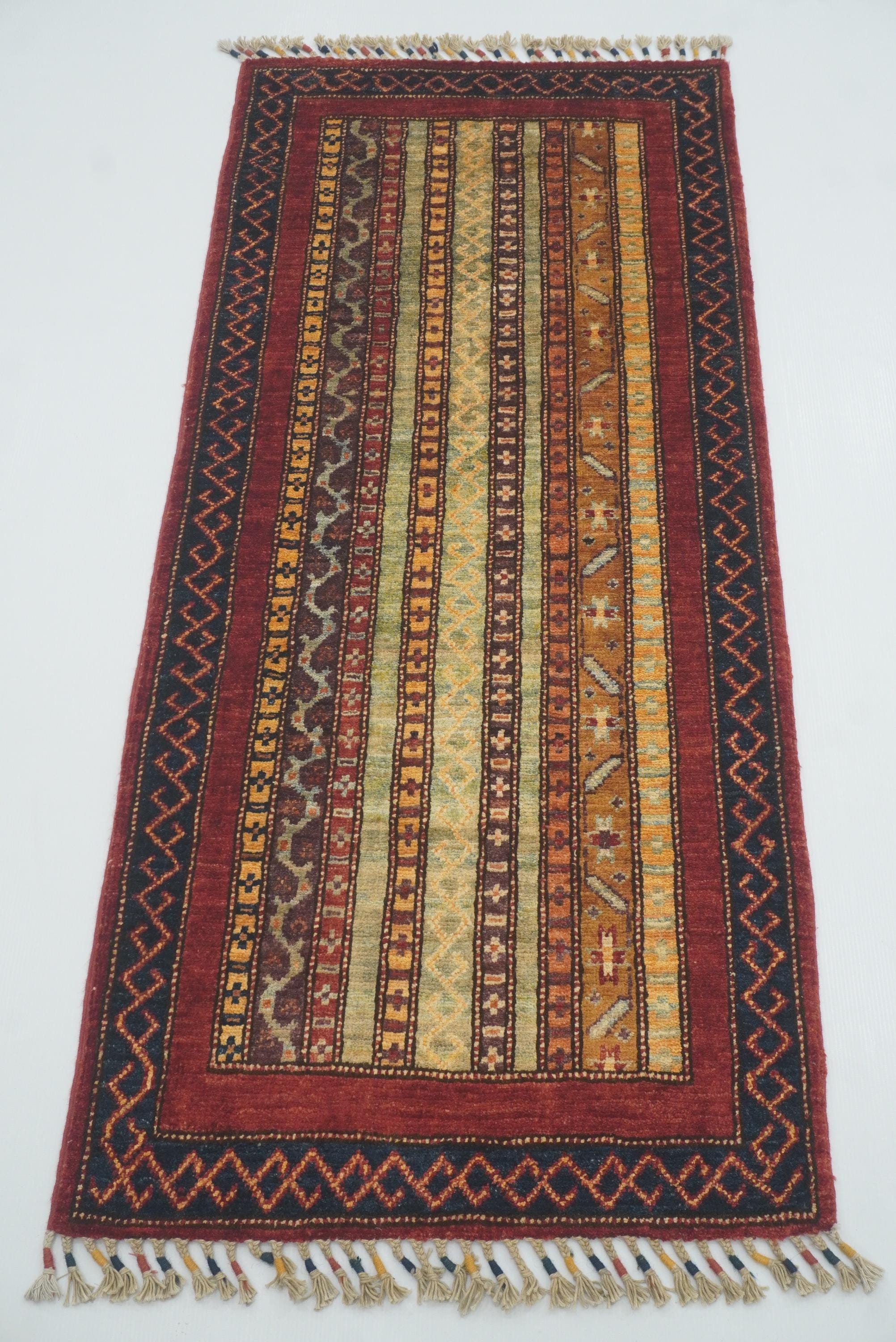 2x5 Red Shaal Turkish Hand knotted Wool Runner Rug - Yildiz Rugs
