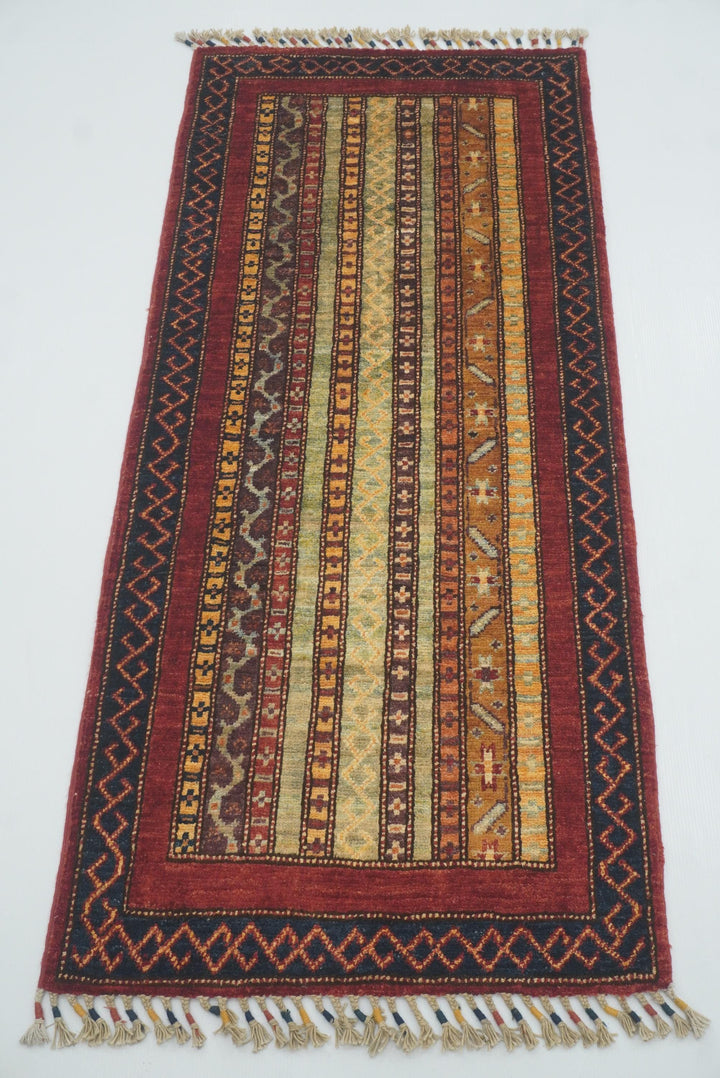 2x5 Red Shaal Turkish Hand knotted Wool Runner Rug - Yildiz Rugs