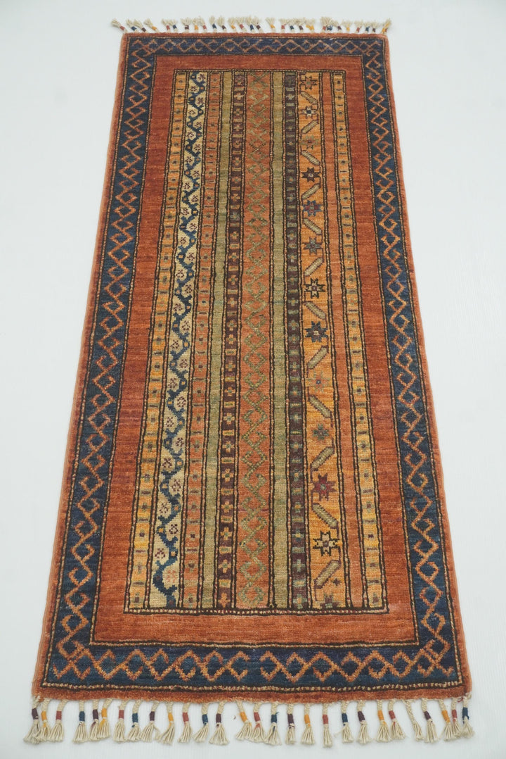 2x5 Orange Turkish Hand knotted Wool Runner Rug - Yildiz Rugs