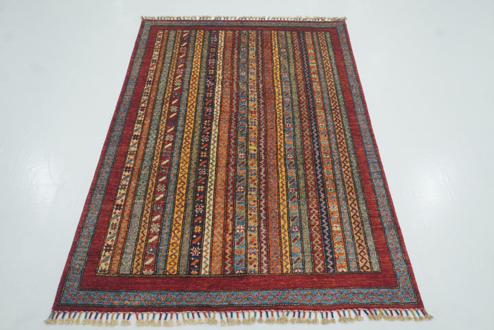 4x6 Red Shawl Hand Knotted Tribal Wool Rug - Yildiz Rugs
