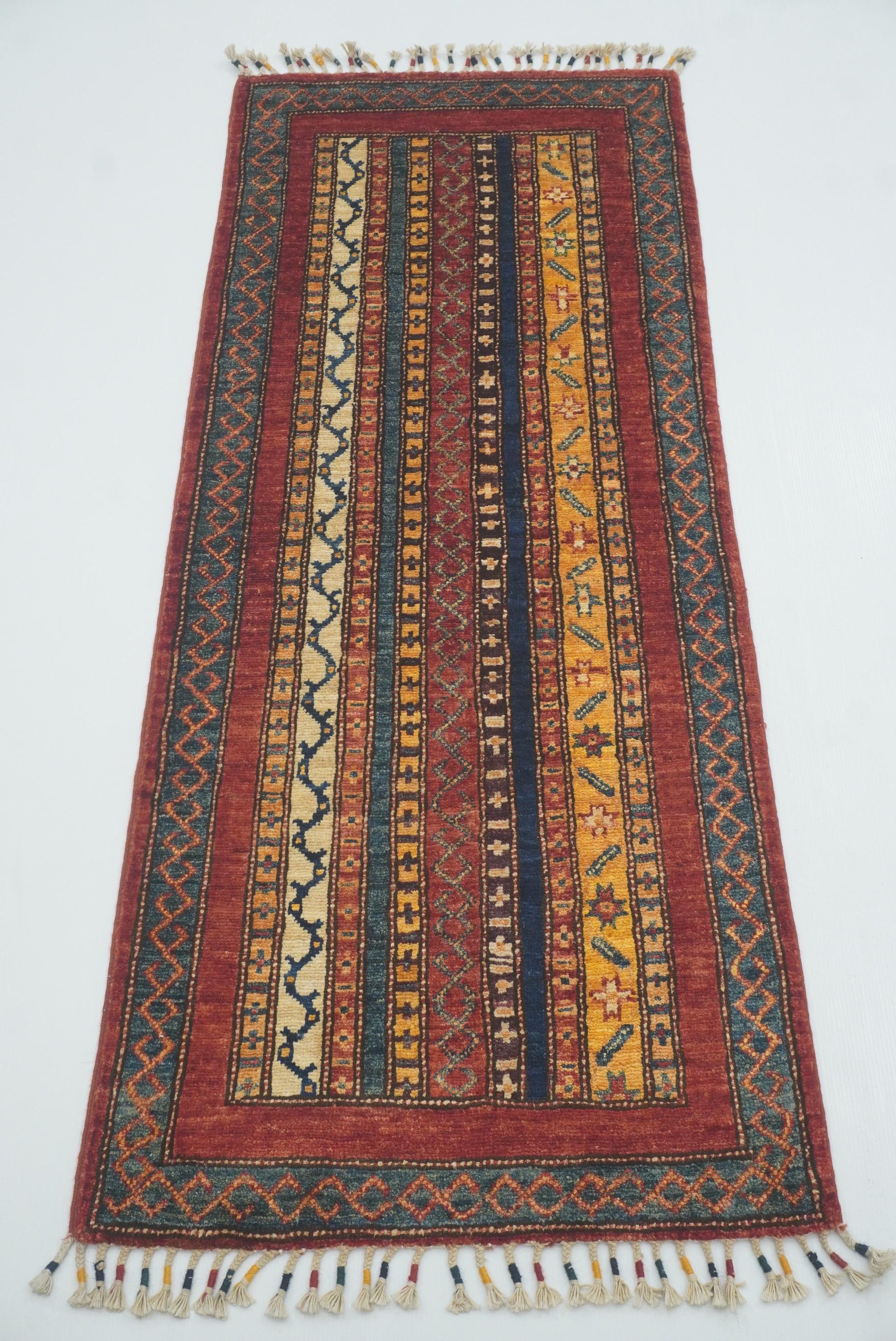 2x5 Red Shaal Turkish Hand knotted Wool Runner Rug - Yildiz Rugs