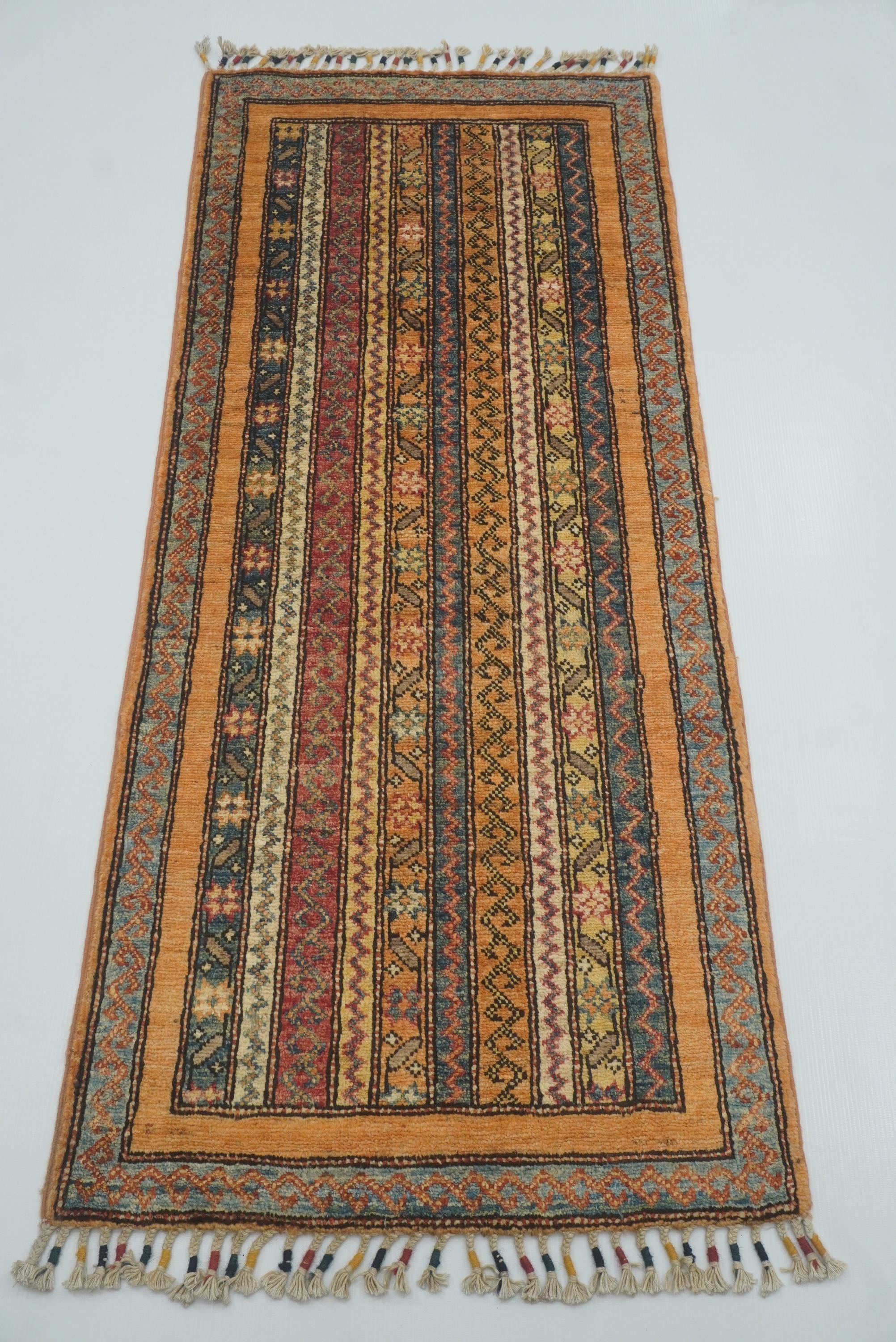 2x5 Orange Turkish Hand knotted Wool Runner Rug - Yildiz Rugs