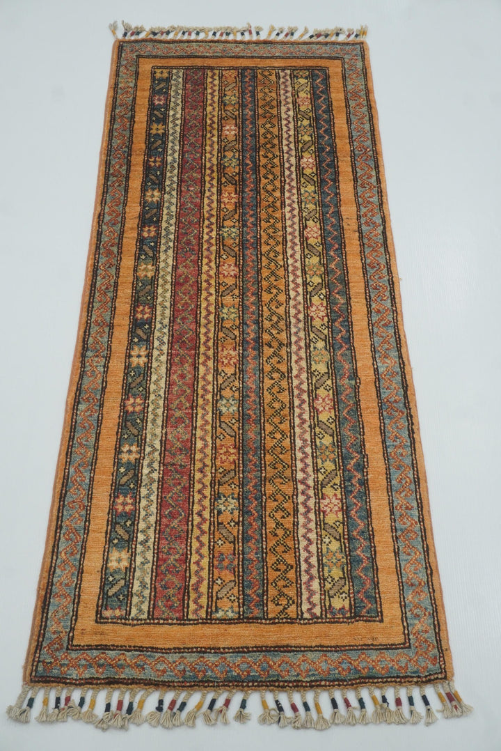 2x5 Orange Turkish Hand knotted Wool Runner Rug - Yildiz Rugs