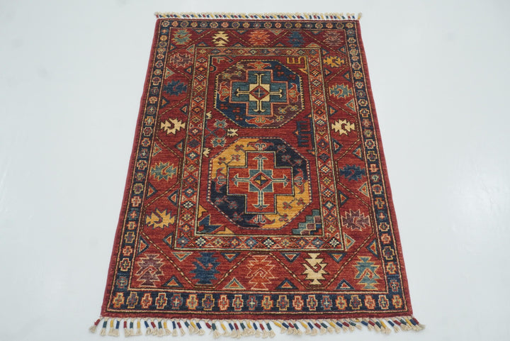 3x4 Red Ersari Hand Knotted Afghan Oriental Rug - Yildiz Rugs