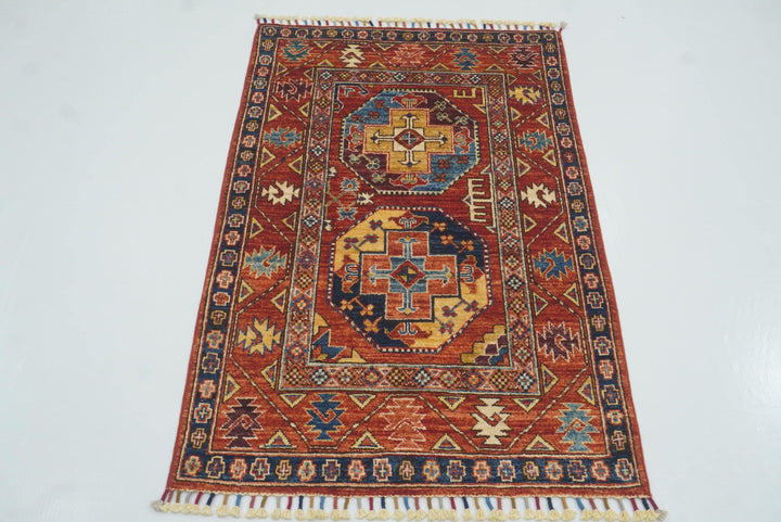 3x4 Red Ersari Hand Knotted Afghan Oriental Rug - Yildiz Rugs