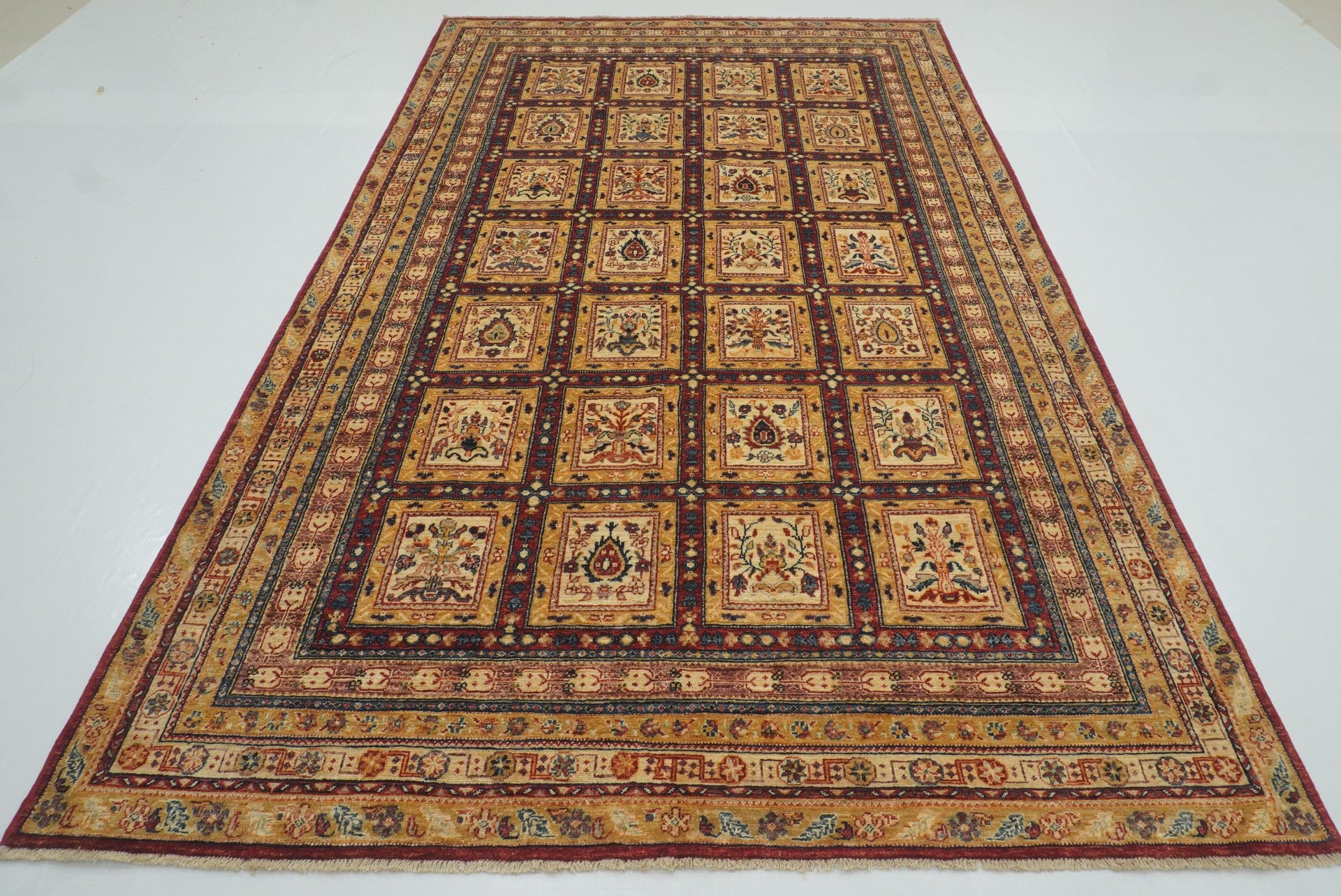 6'1"x9'11" Beige Bakhtiar Afghan Hand-Knotted Oriental Rug - Yildiz Rugs