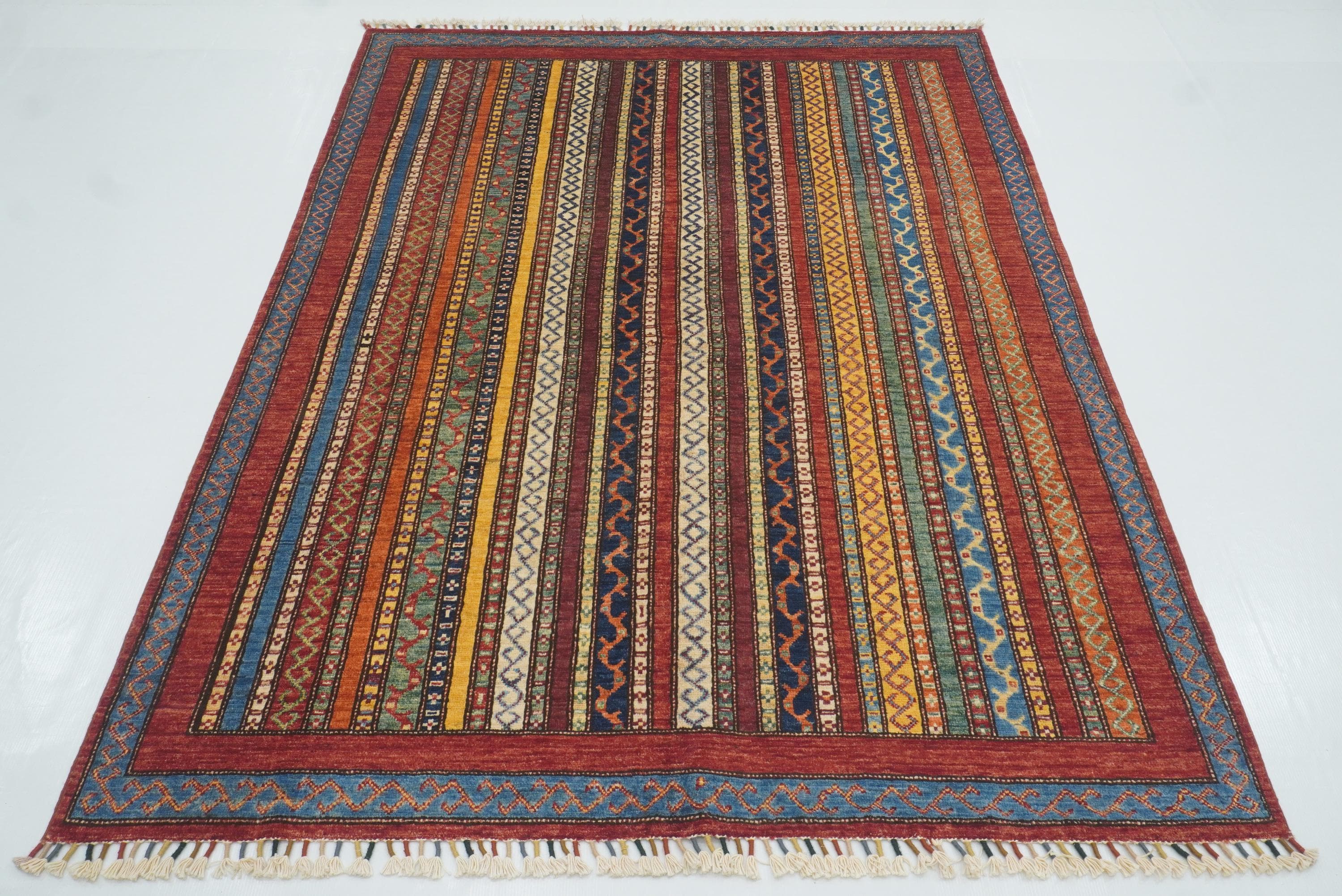 5x7 Red Shawl Hand Knotted Tribal Wool Rug - Yildiz Rugs