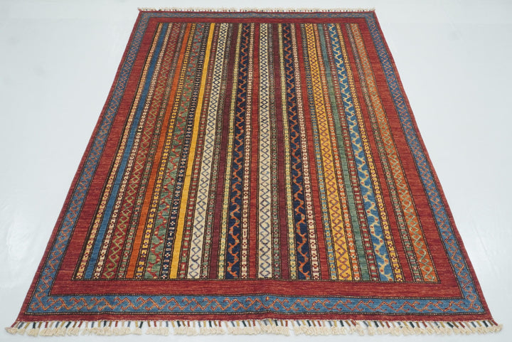 5x7 Red Shawl Hand Knotted Tribal Wool Rug - Yildiz Rugs