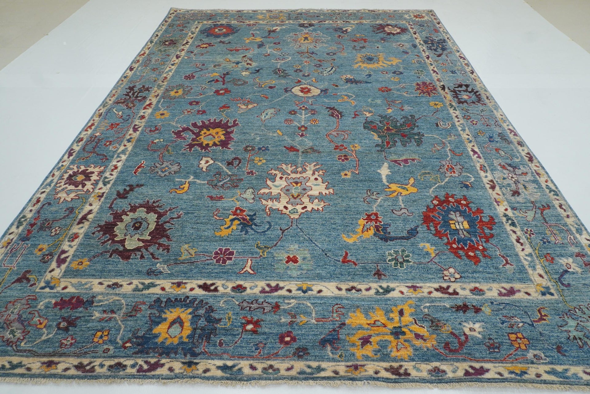 9x12 Blue Oushak Hand-Knotted Turkish Rug - Yildiz Rugs