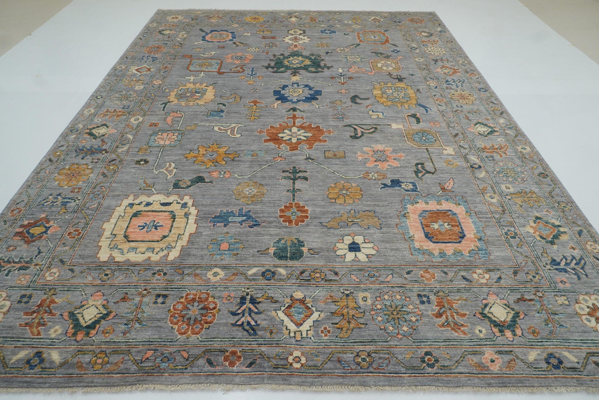 9x12 Oushak Stone Gray Hand knotted Wool Rug - Yildiz Rugs