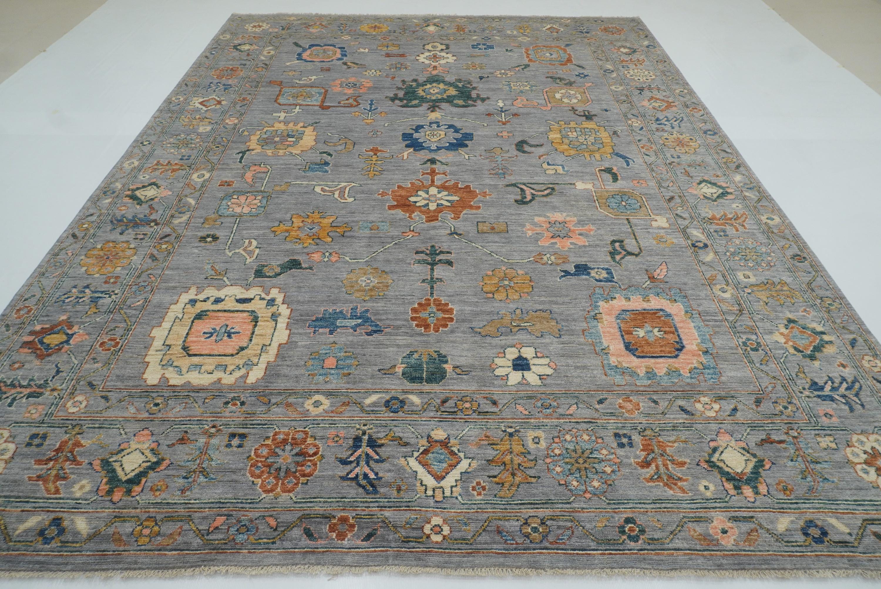 9x12 Oushak Stone Gray Hand knotted Wool Rug - Yildiz Rugs