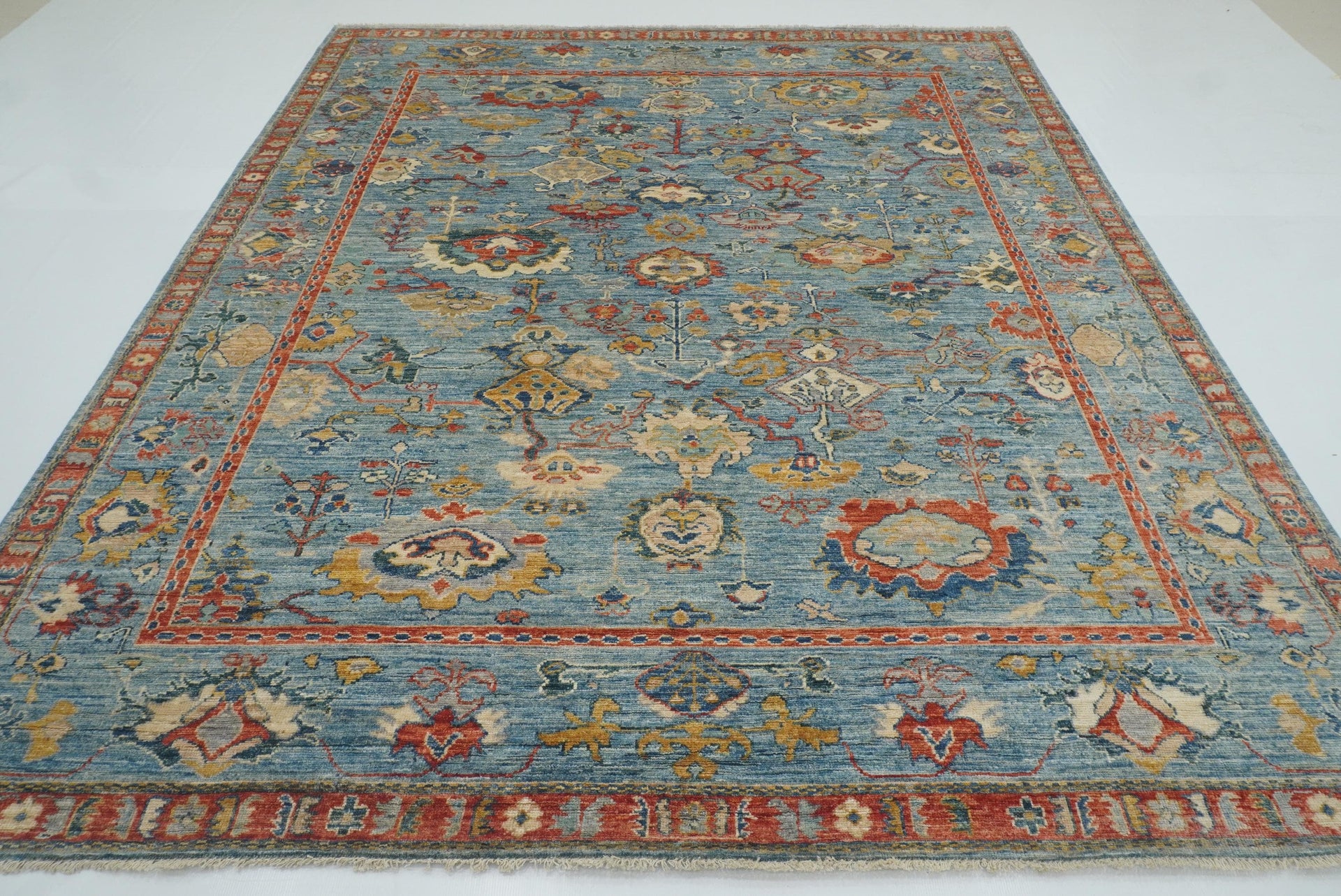 8x10 Oushak Blue Hand knotted Turkish Rug - Yildiz Rugs