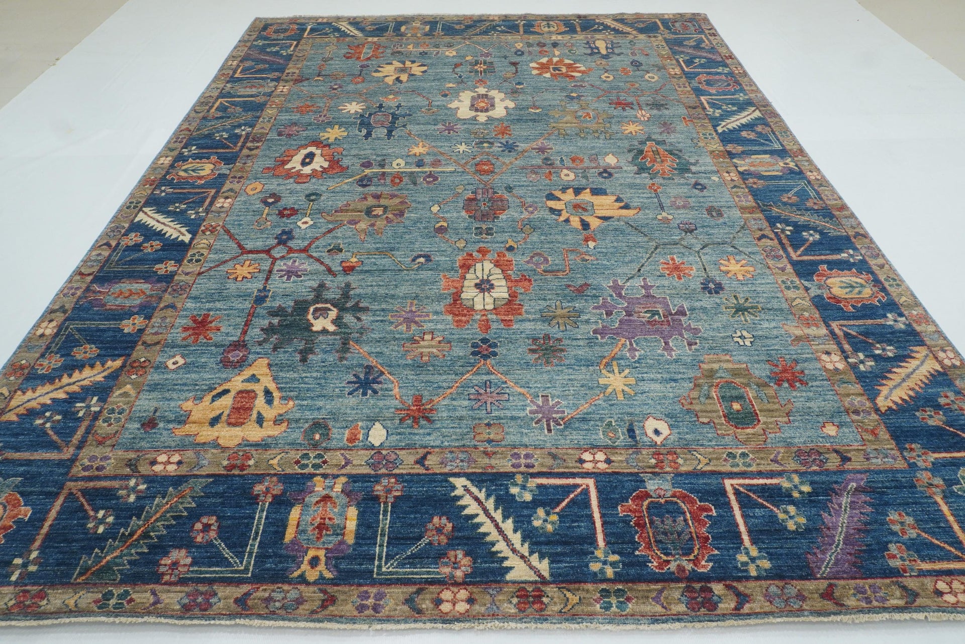 9x12 Blue Oushak Hand-Knotted Turkish Rug - Yildiz Rugs