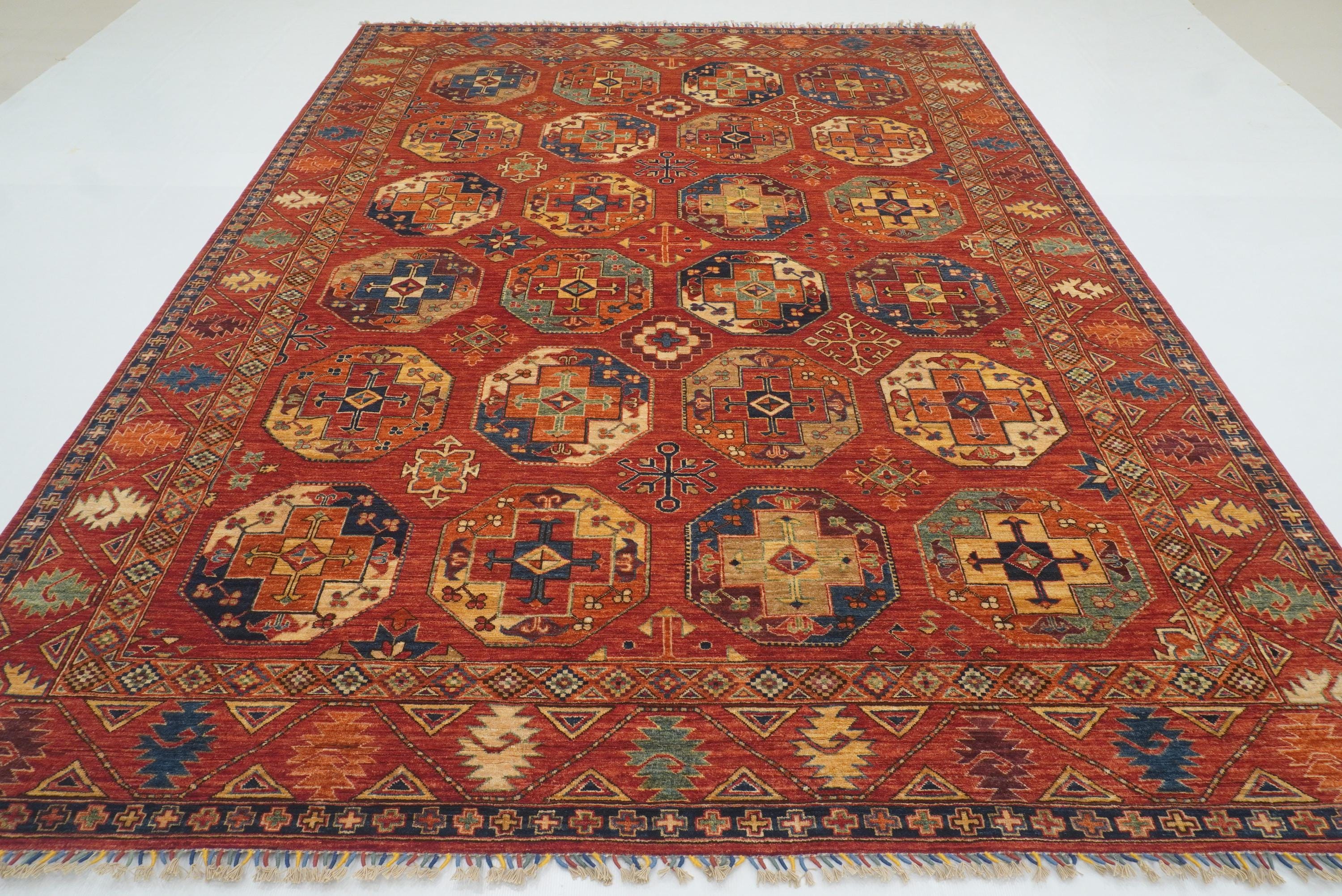 8'5"x11'1" Red Ersari Hand-Knotted Afghan Rug - Yildiz Rugs