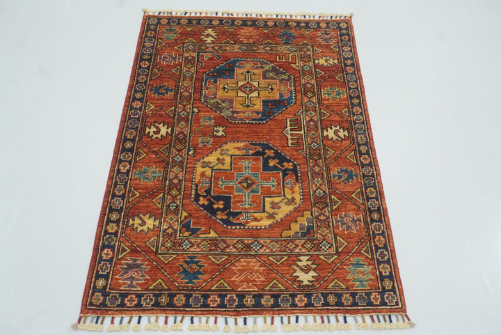 3x4 Red Ersari Hand Knotted Afghan Oriental Rug - Yildiz Rugs