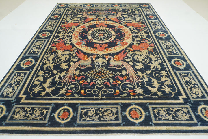 9x12 Phoenix Navy Blue Chinese Style Hand-Knotted Rug - Yildiz Rugs