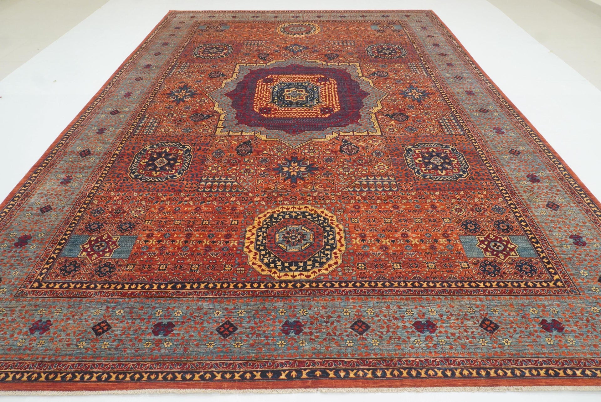 10x14 Rust Red Mamluk Turkish style Hand Knotted Medallion Rug - Yildiz Rugs