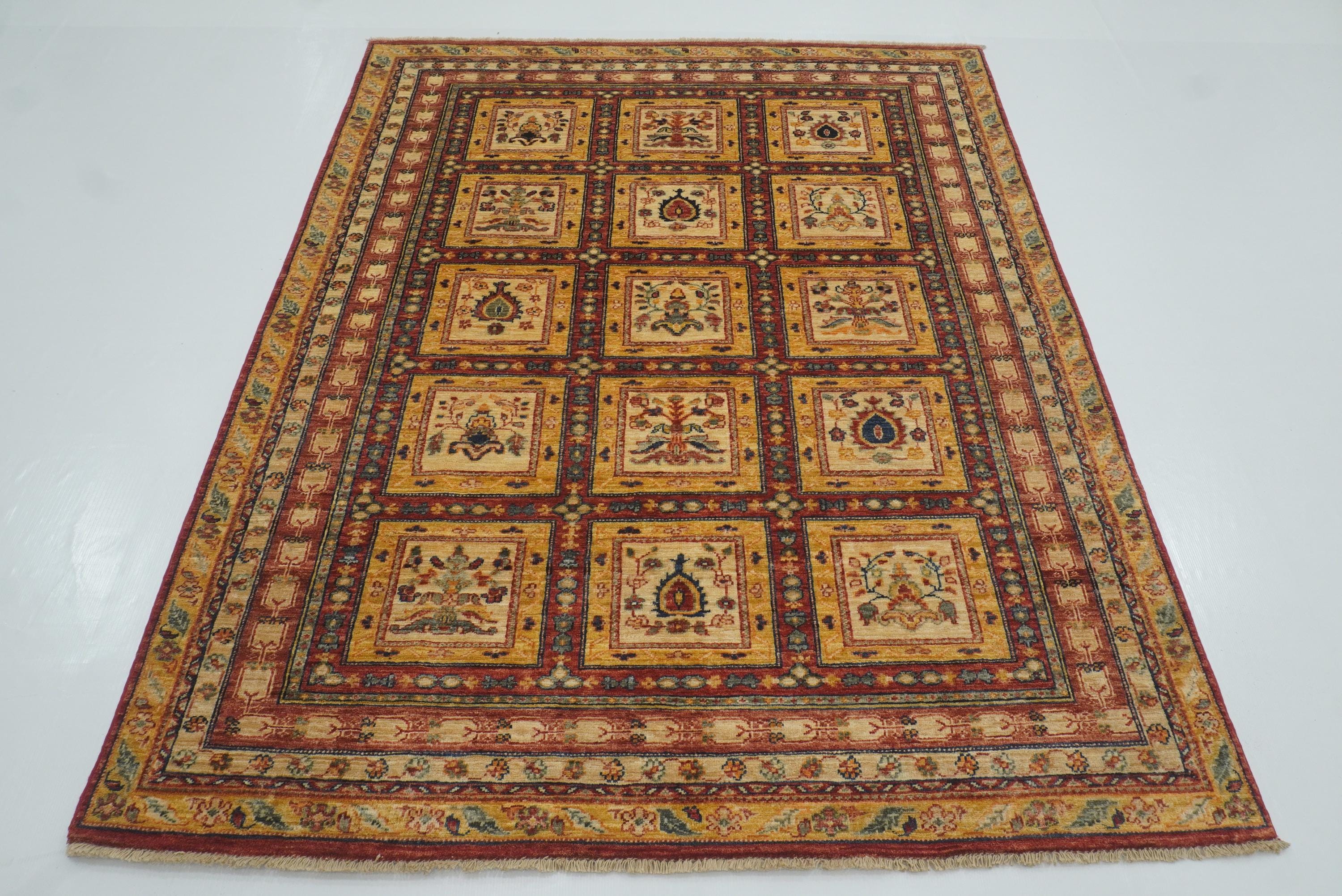 5x7 Beige Bakhtiar Afghan Hand-Knotted Oriental Rug - Yildiz Rugs