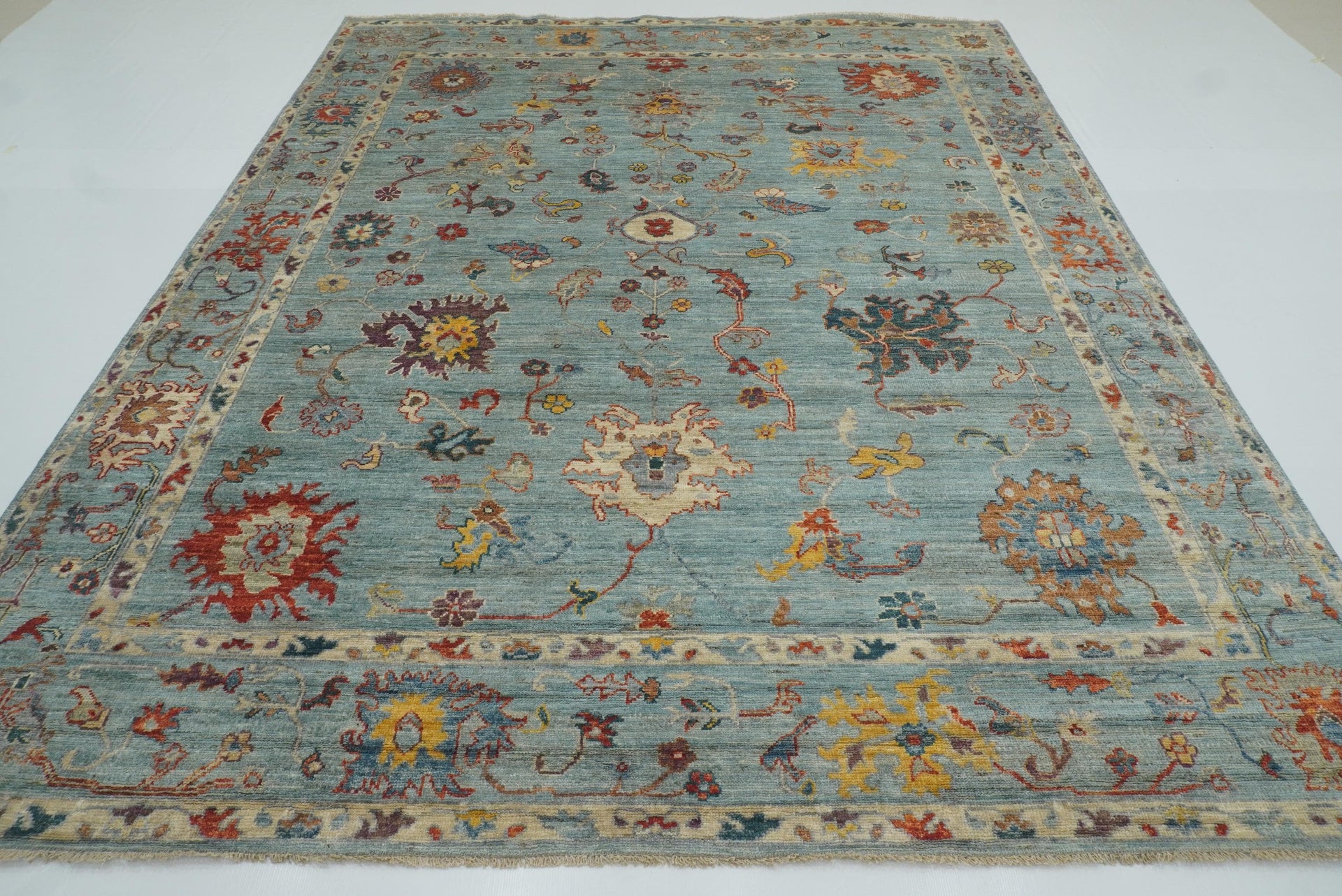 8x10 Oushak Soft Aqua Blue Hand knotted Rug - Yildiz Rugs