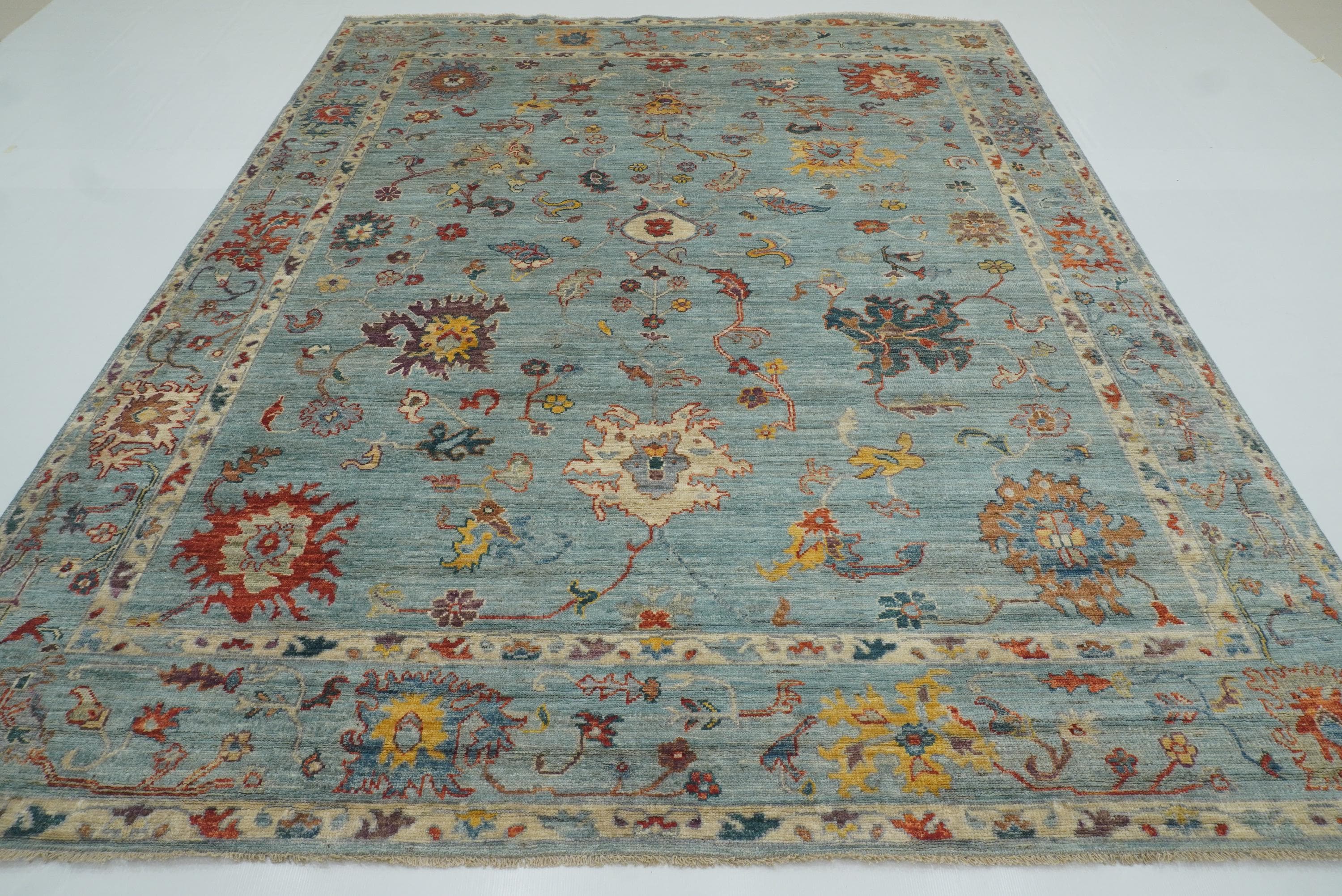 8x10 Oushak Soft Aqua Blue Hand knotted Rug - Yildiz Rugs