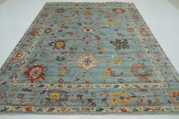 8x10 Oushak Soft Aqua Blue Hand knotted Rug - Yildiz Rugs