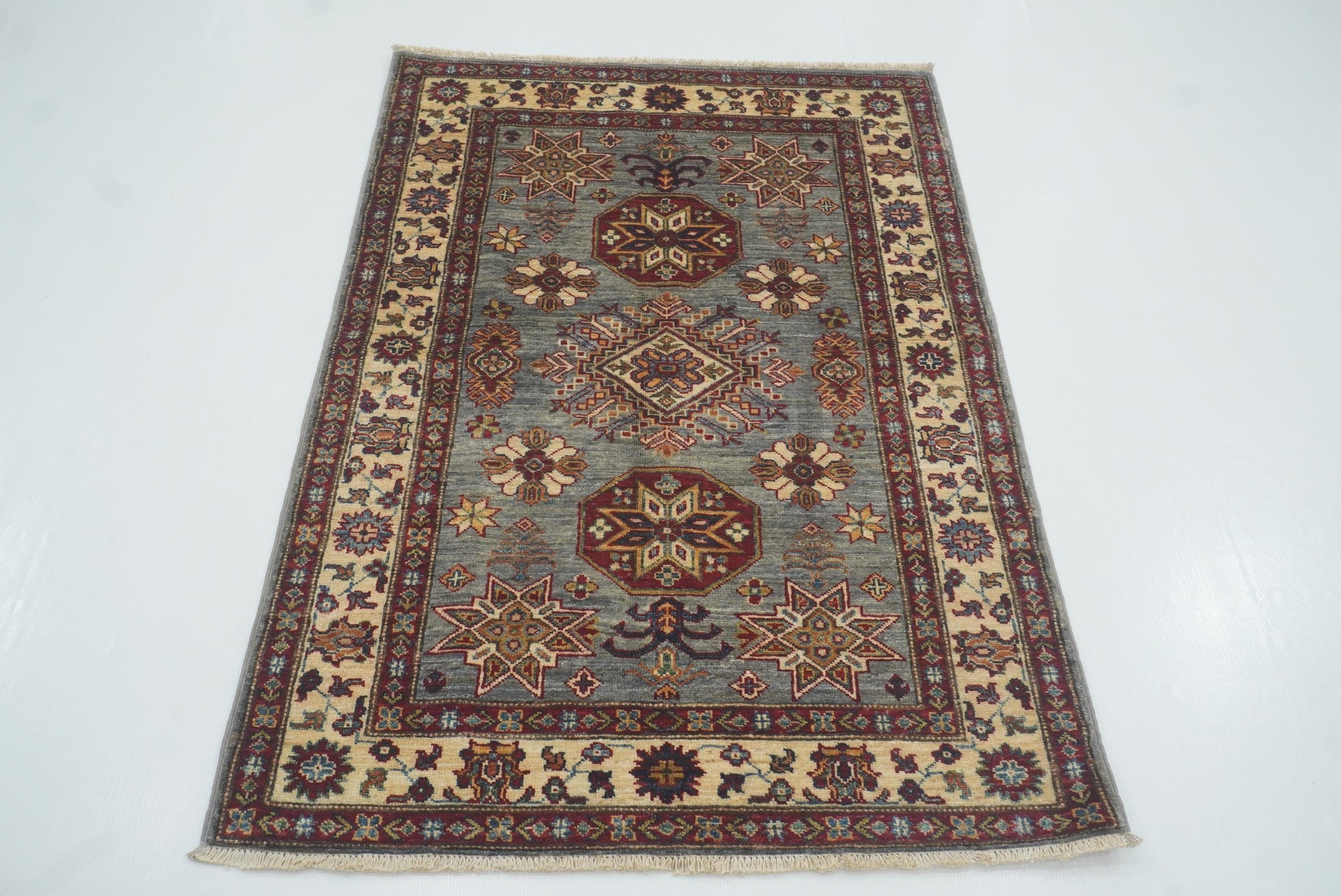 3x5 Gray Kazak Afghan Hand-knotted Rug - Yildiz Rugs