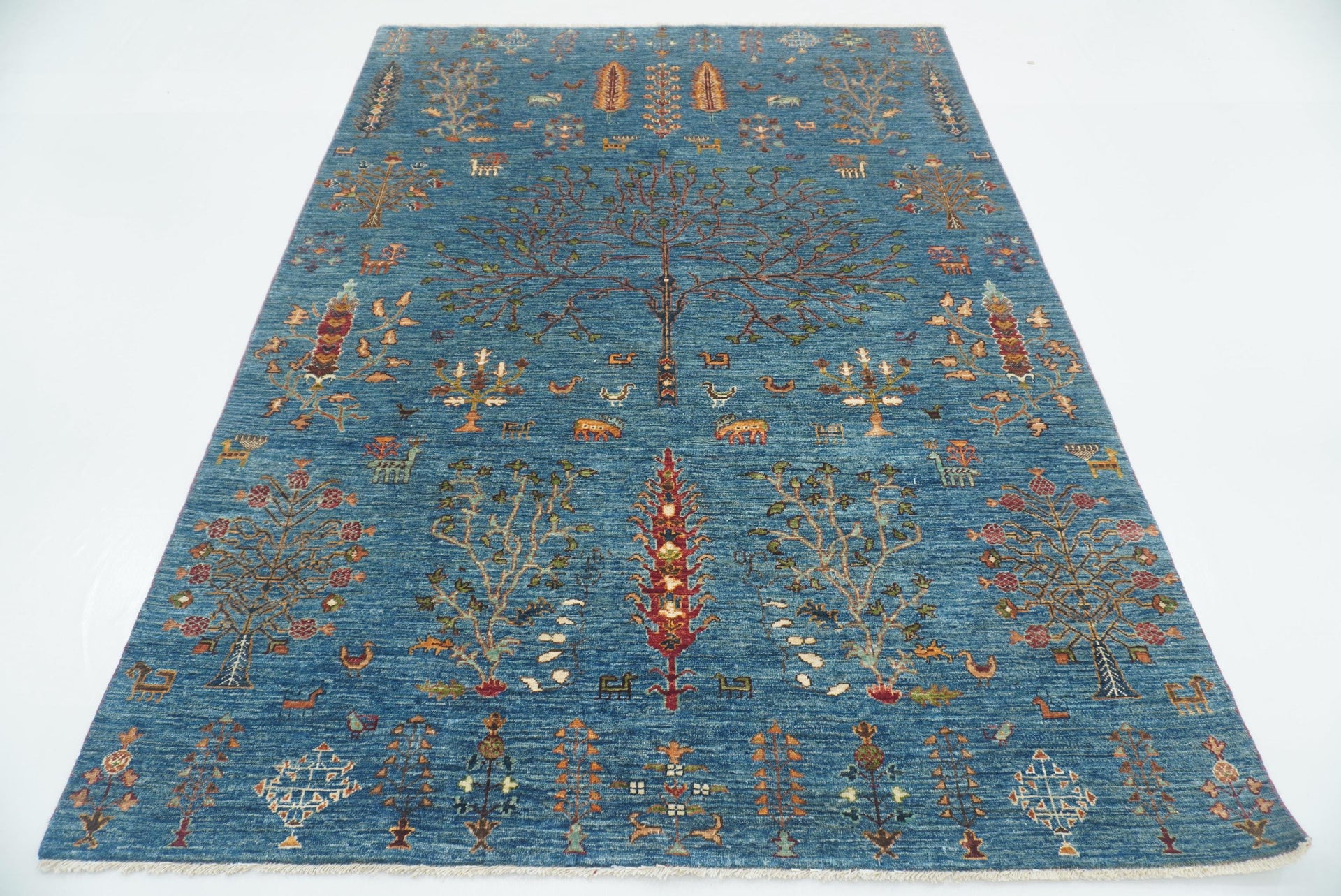 6x8 Blue Gabbeh Hand-Knotted Afghan Tree of Life Rug - Yildiz Rugs