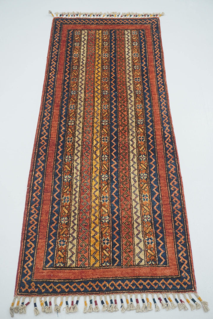 2x5 Red Shaal Turkish Hand knotted Runner Rug - Yildiz Rugs