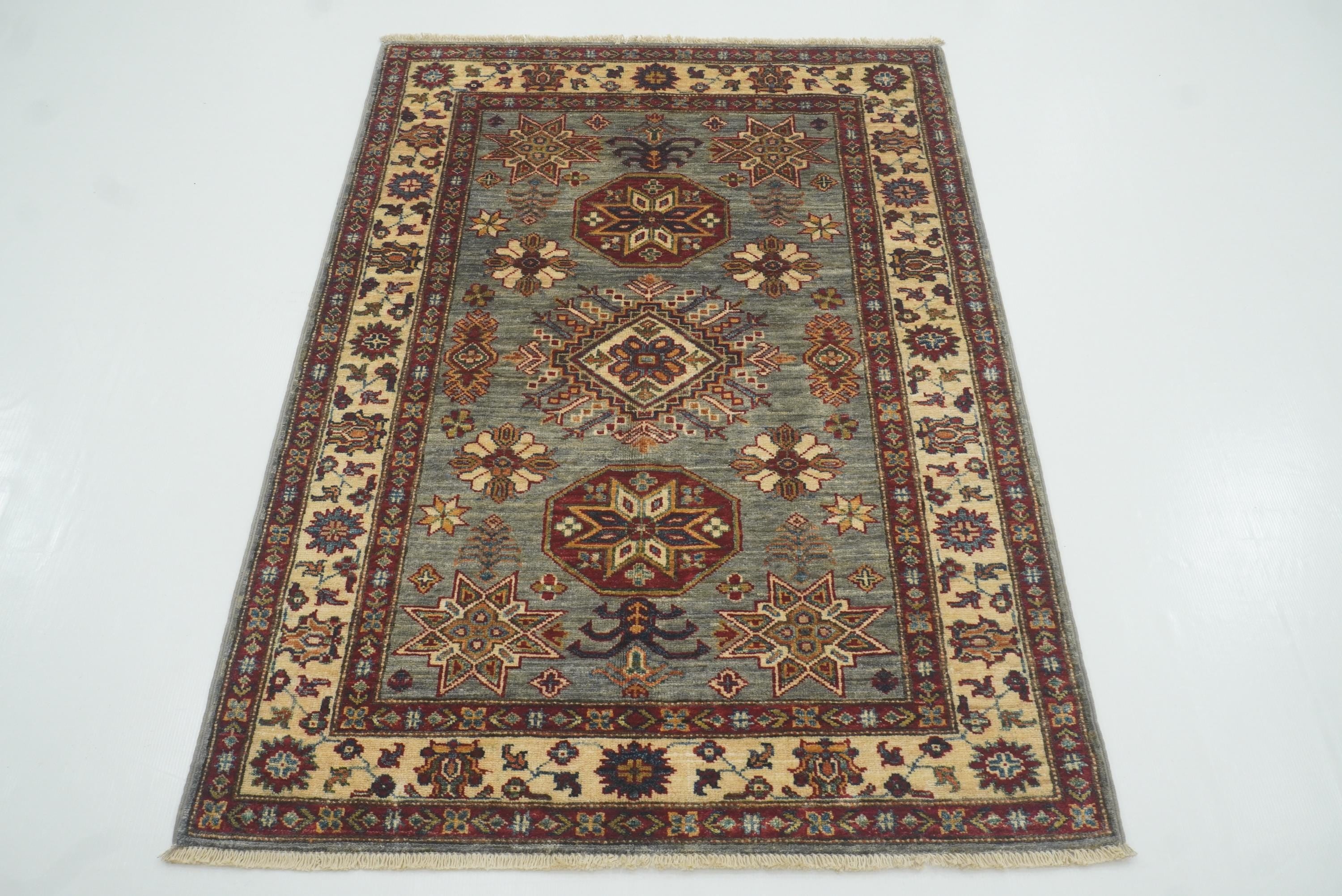 3x5 Gray Kazak Afghan Hand-knotted Rug - Yildiz Rugs
