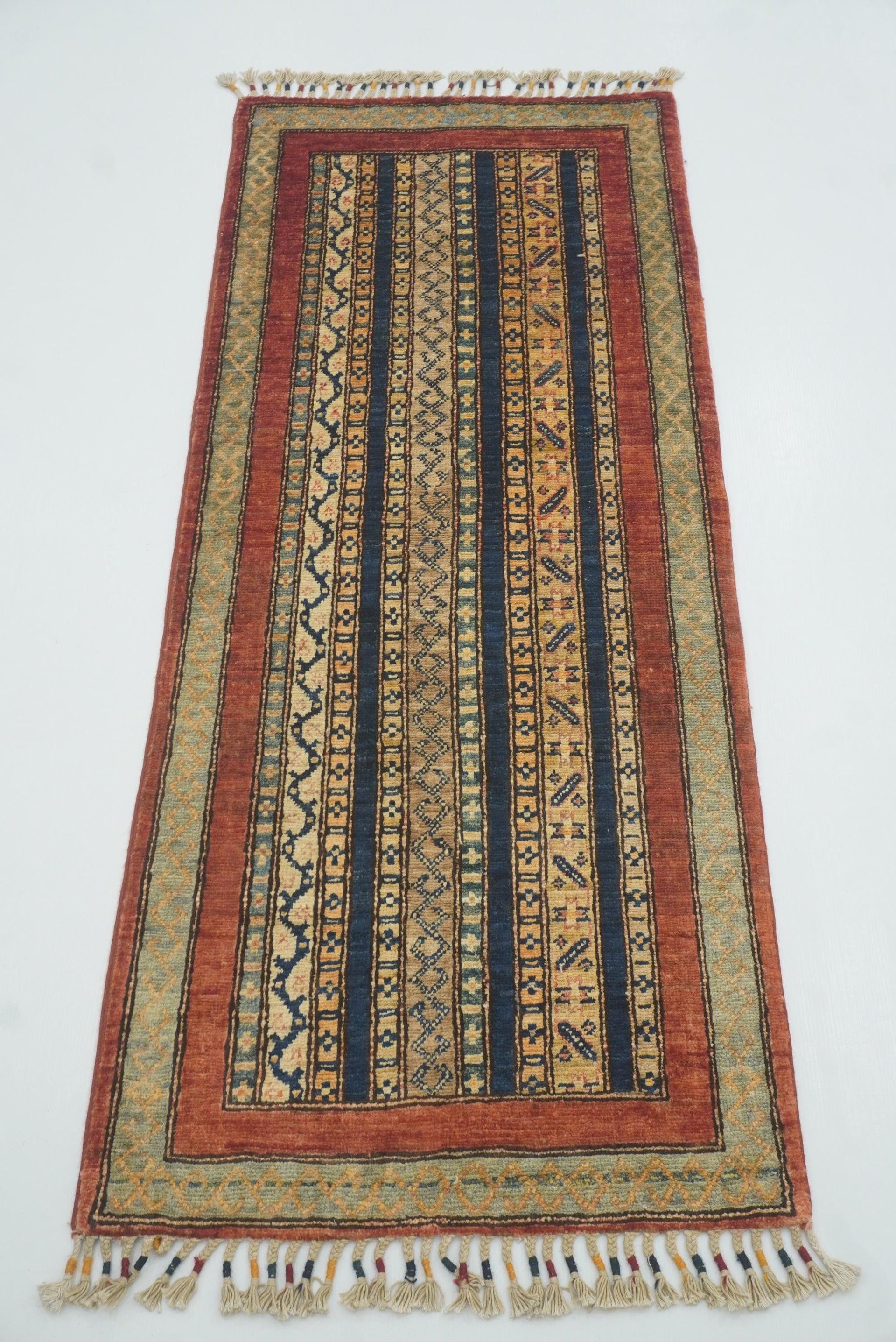 2x5 Red Shaal Turkish Hand knotted Runner Rug - Yildiz Rugs