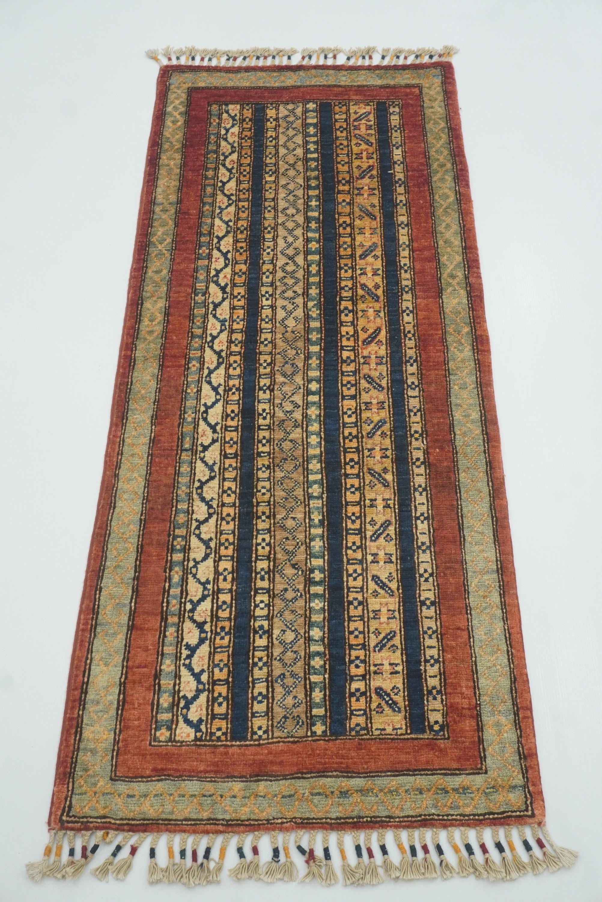 2x5 Red Shaal Turkish Hand knotted Runner Rug - Yildiz Rugs