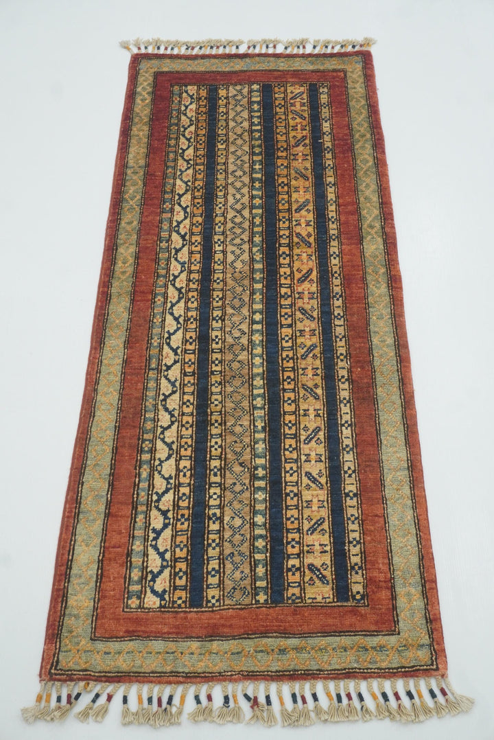 2x5 Red Shaal Turkish Hand knotted Runner Rug - Yildiz Rugs