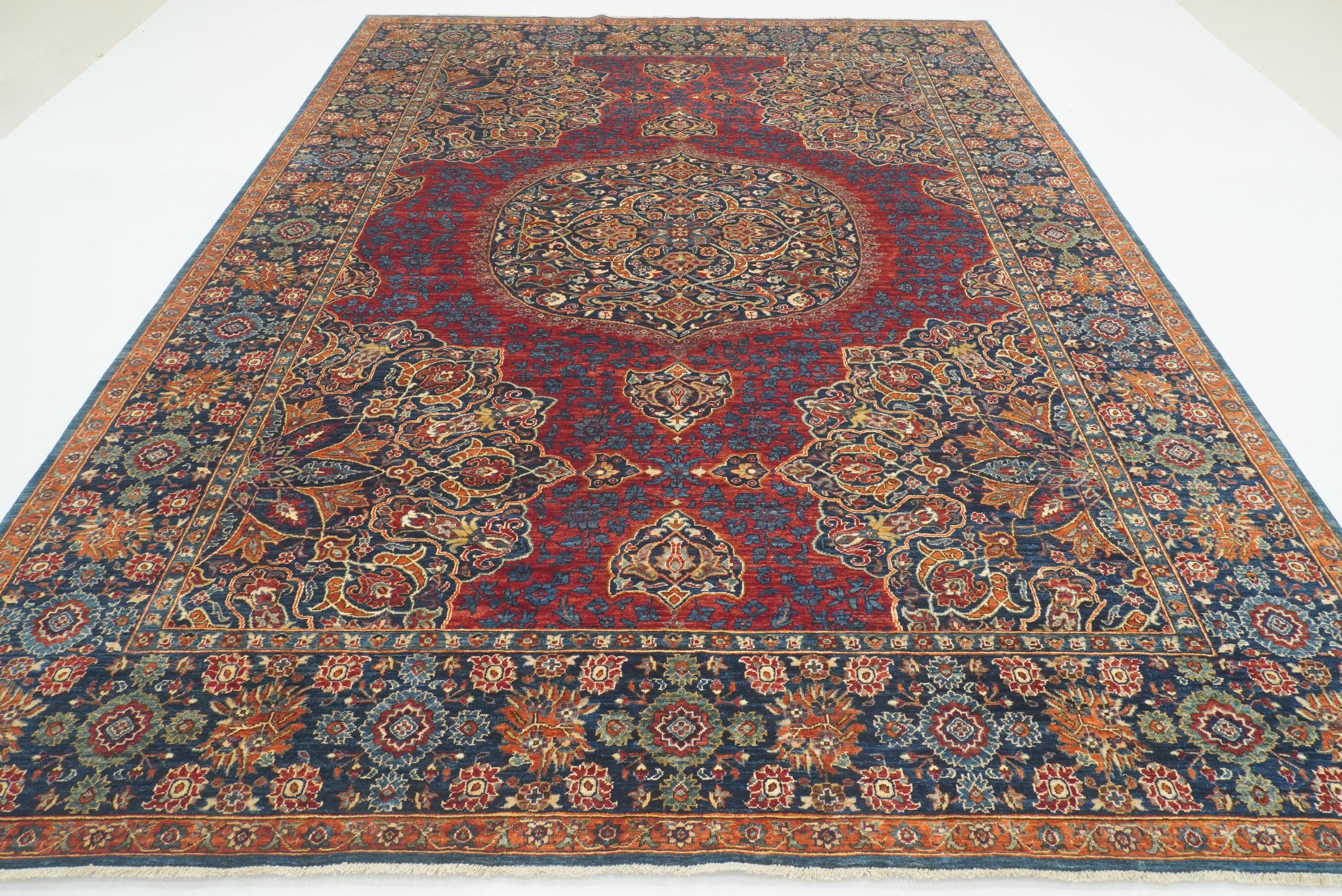 9x12 Navy Blue Hereke Hand Knotted Wool Oriental Rug - Yildiz Rugs