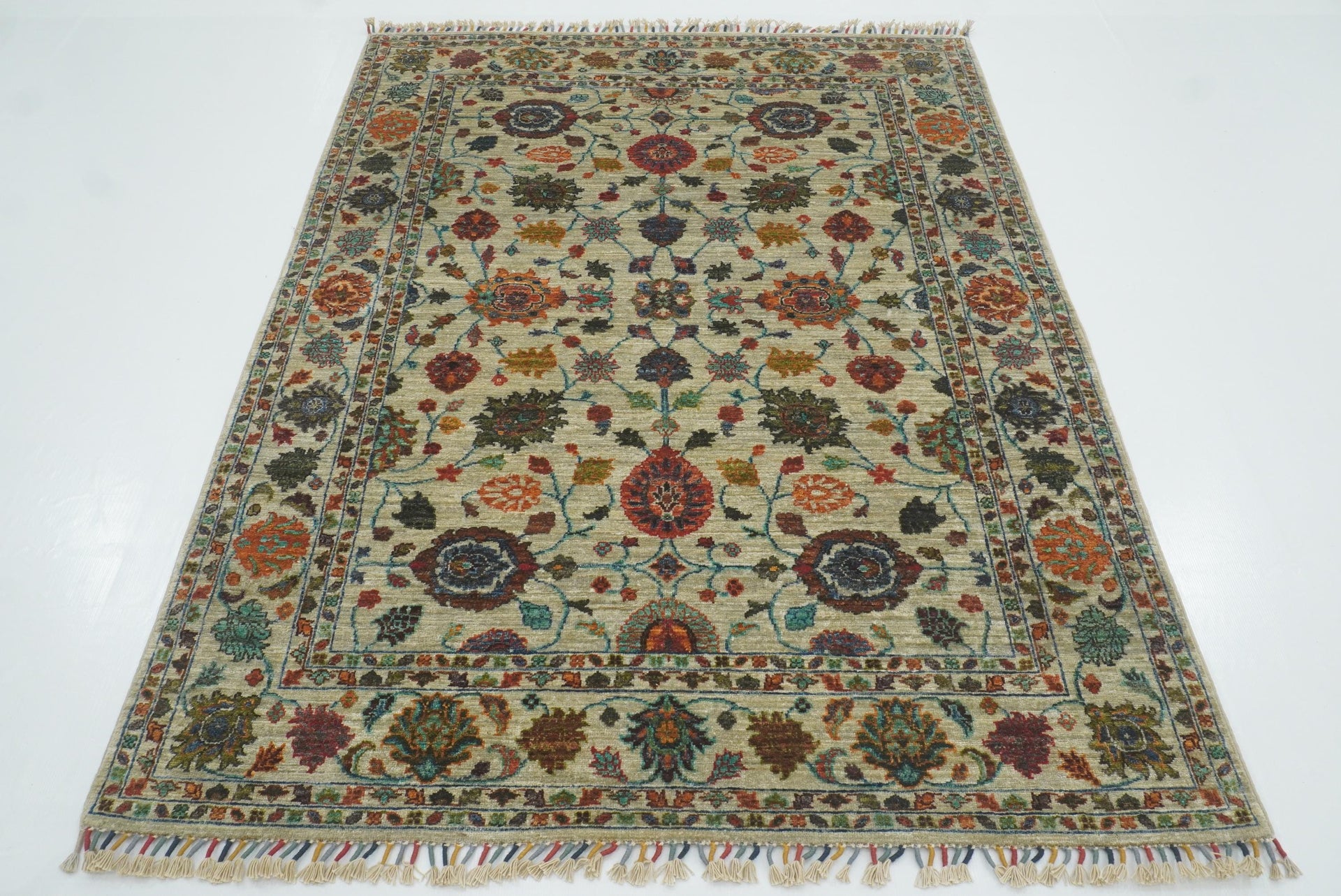5x7 Green Waziri Hand-Knotted Afghan Oriental Rug - Yildiz Rugs