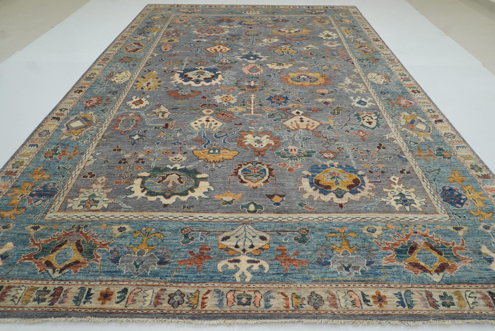 10x15 Gray Oushak Hand-Knotted Oriental Rug - Yildiz Rugs