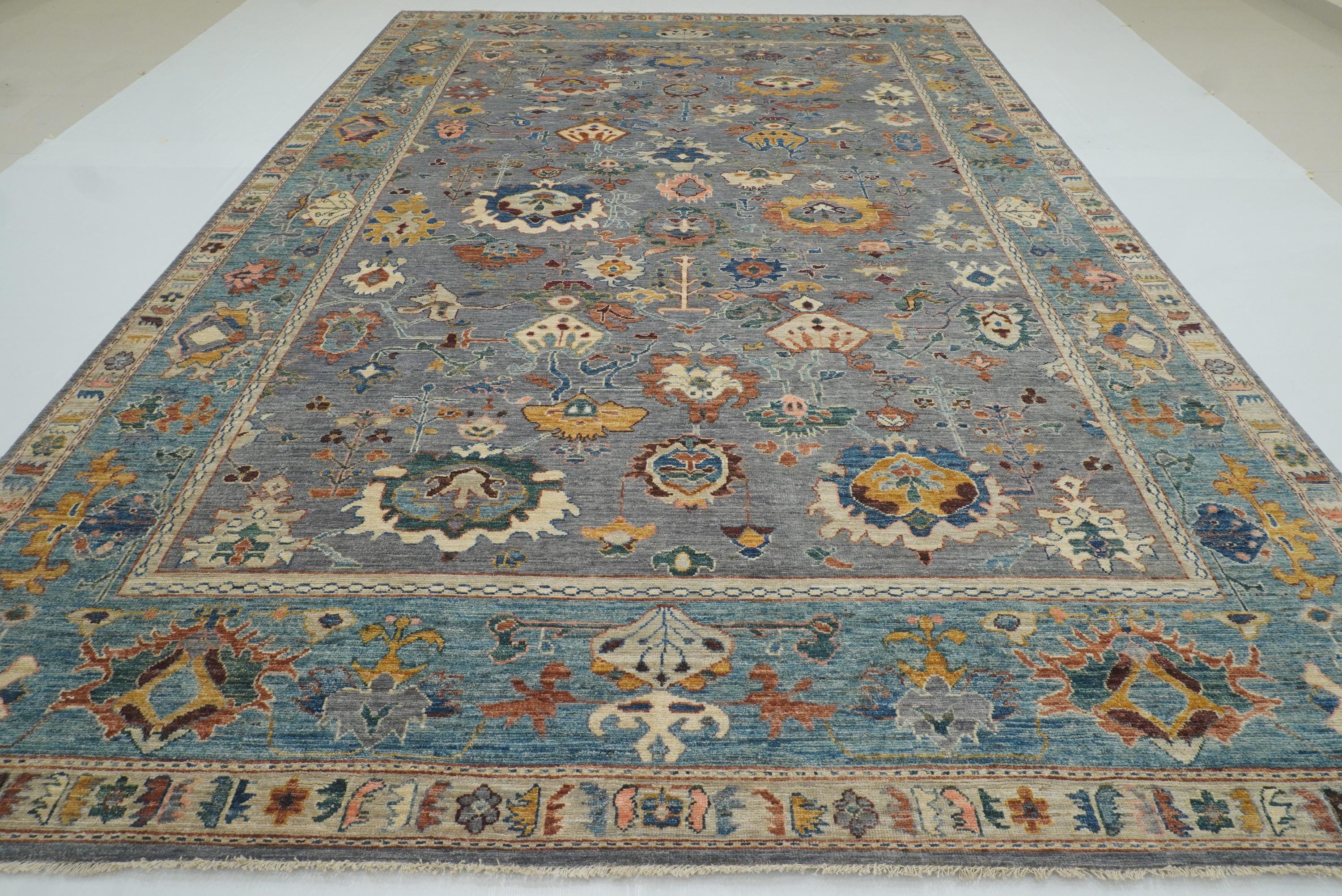 10x15 Gray Oushak Hand-Knotted Oriental Rug - Yildiz Rugs